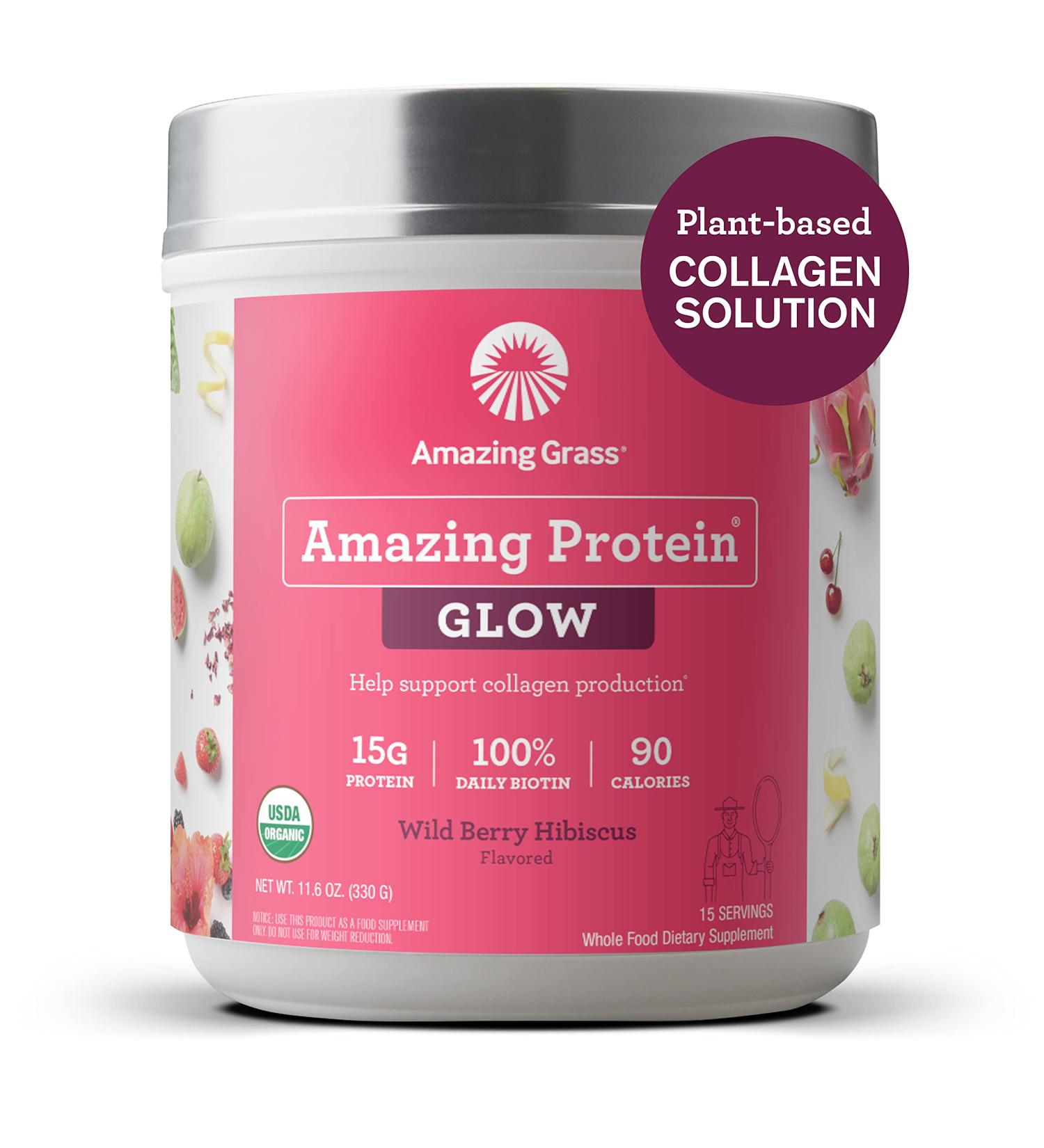 Buy Amazing Grass Organic Protein Glow - Wild Berry Hibiscus 11.6 oz | Nutrient-Rich Superfood - Buy Online on GoSupps.com