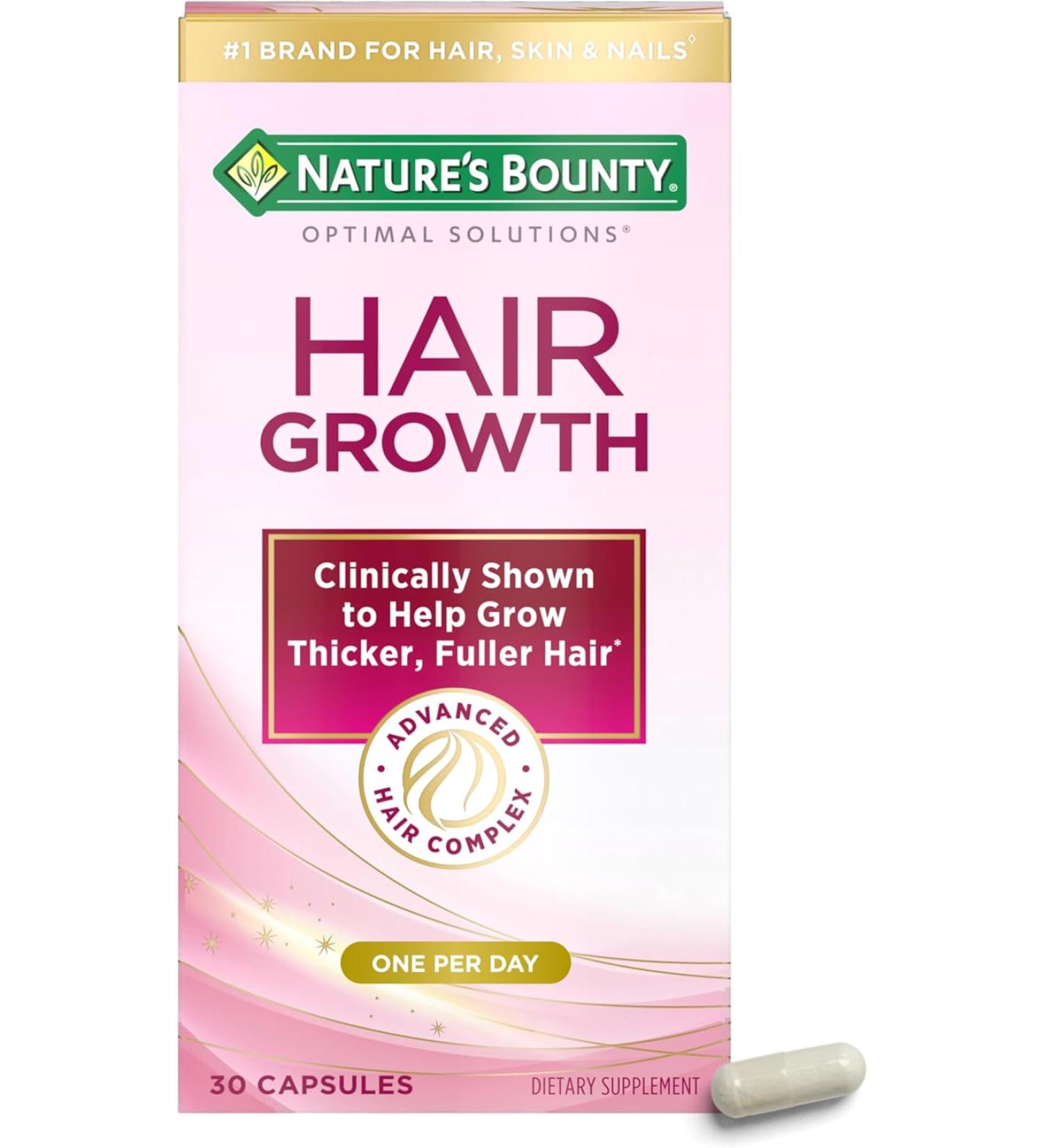 Nature's Bounty Optimal Solutions Hair Growth Supplement Clinically Shown to Support Thicker 30 Capsules - Buy Online on GoSupps.com