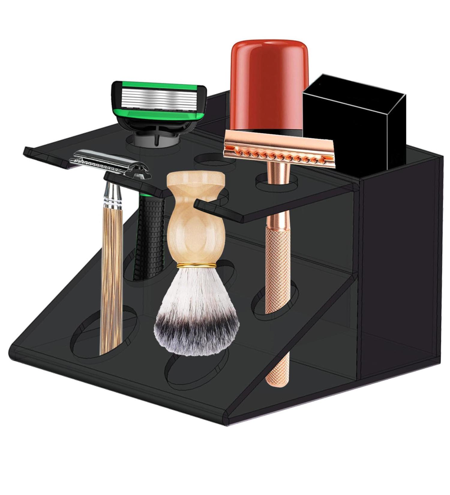Premium Acrylic Razor Holder & Shaving Brush Organizer - Multifunctional Storage Stand for Razors Toothbrushes & Cosmetics - Black | International Shipping Available - Buy Online on GoSupps.com
