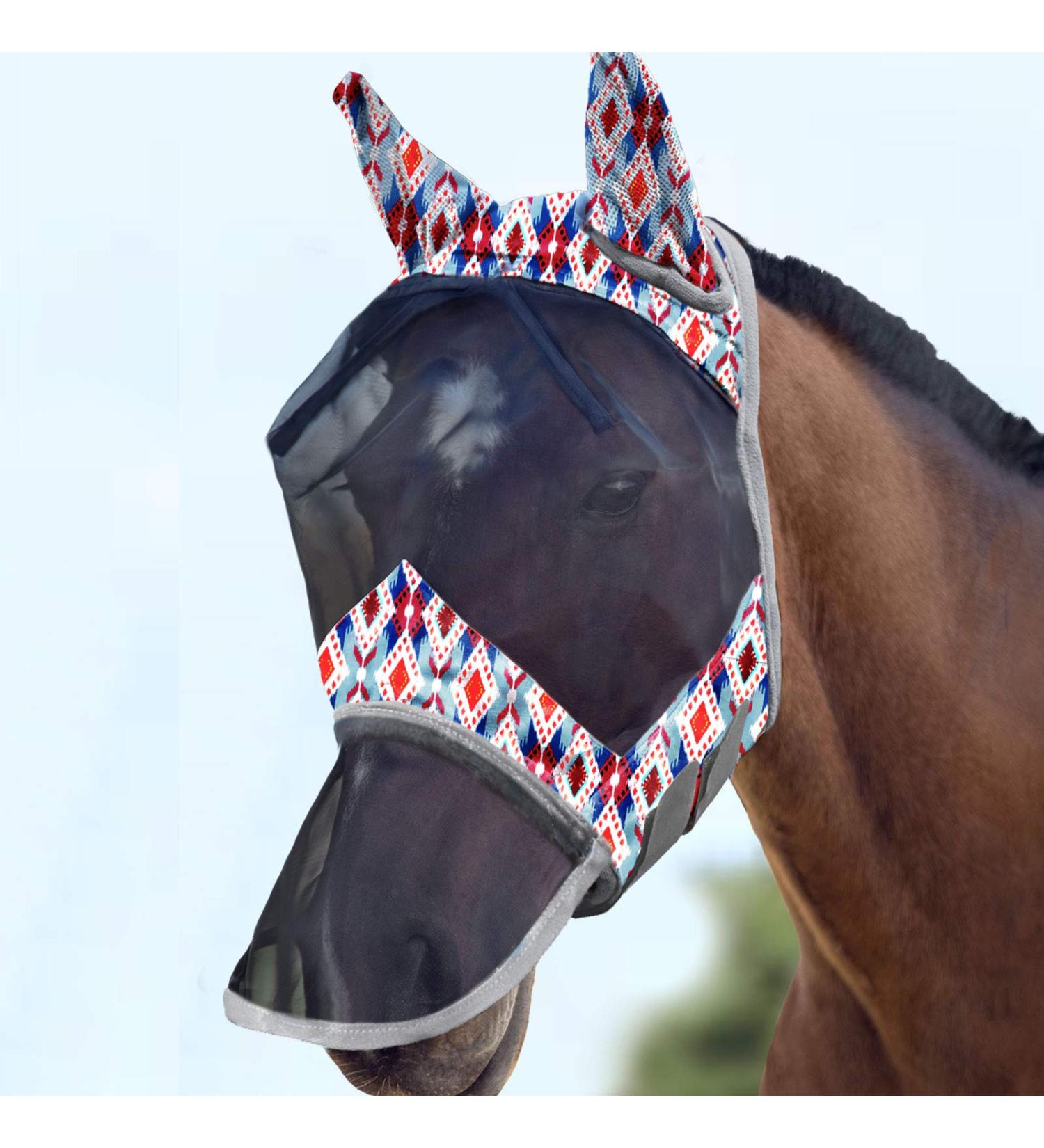 Harrison Howard CareMaster Horse Fly Mask - Long Nose & Ears UV Protection for Horses - Tribal Diamond (L) - Buy Online on GoSupps.com