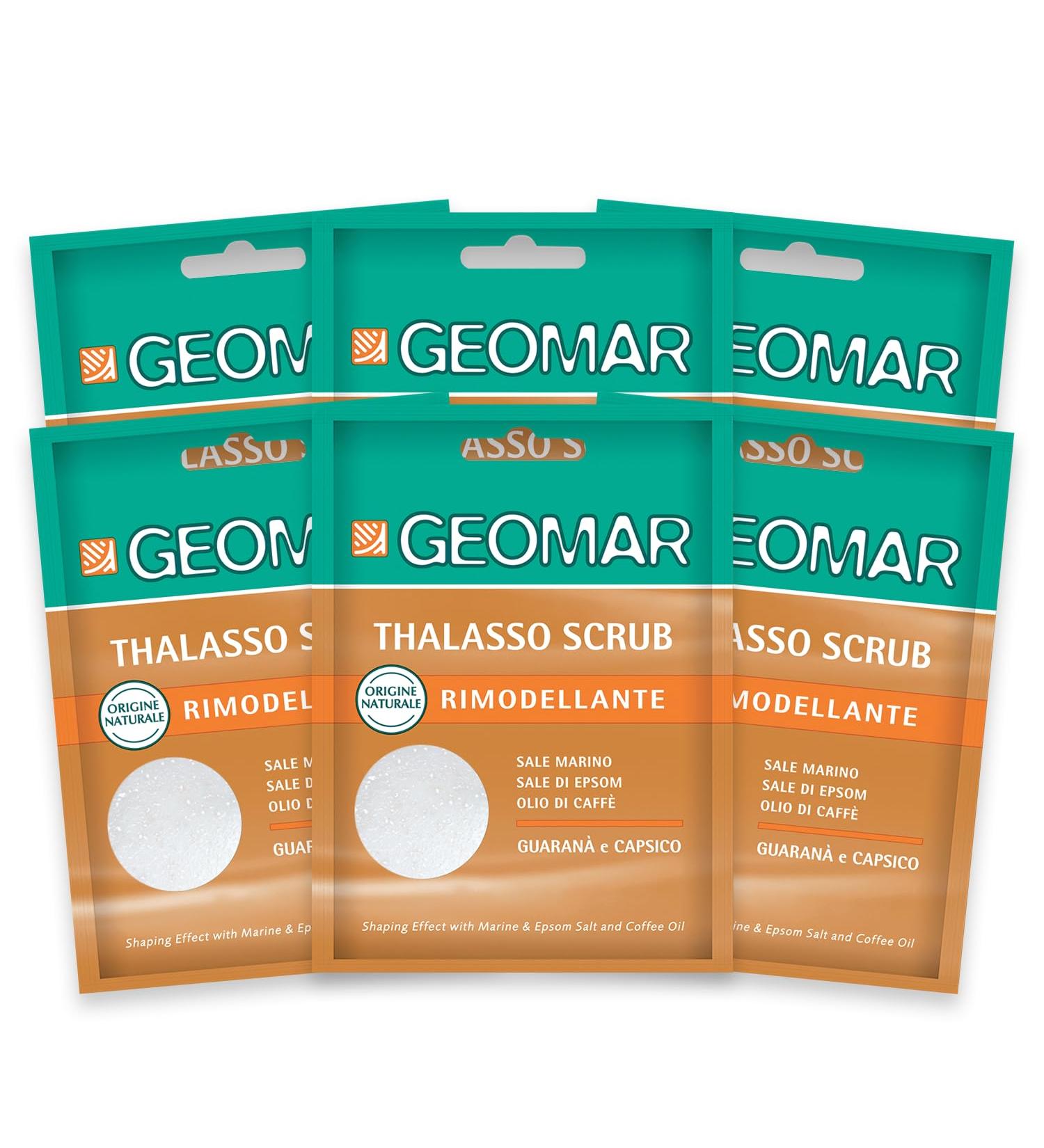 Geomar GEOMAR | Thalasso Remodeling Body Scrub With Sea Salt Epsom Salt Caffe Oil and Guarana and Capsico Extracts Made in Italy 6 x 85g