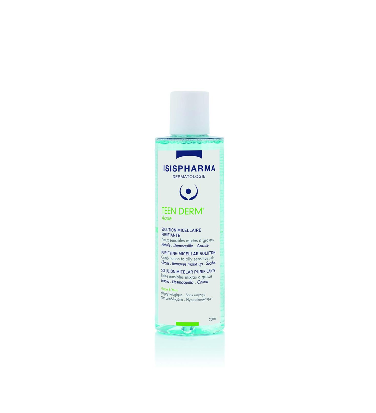 ISISPHARMA TEEN DERM Aqua - Purifying Micellar water - Face cleanser and Makeup remover for Sensitive to Oily Skin - Cleanser with Zinc and Boswellia Extract - Glass skin Effect - Made in France - Buy Online on GoSupps.com