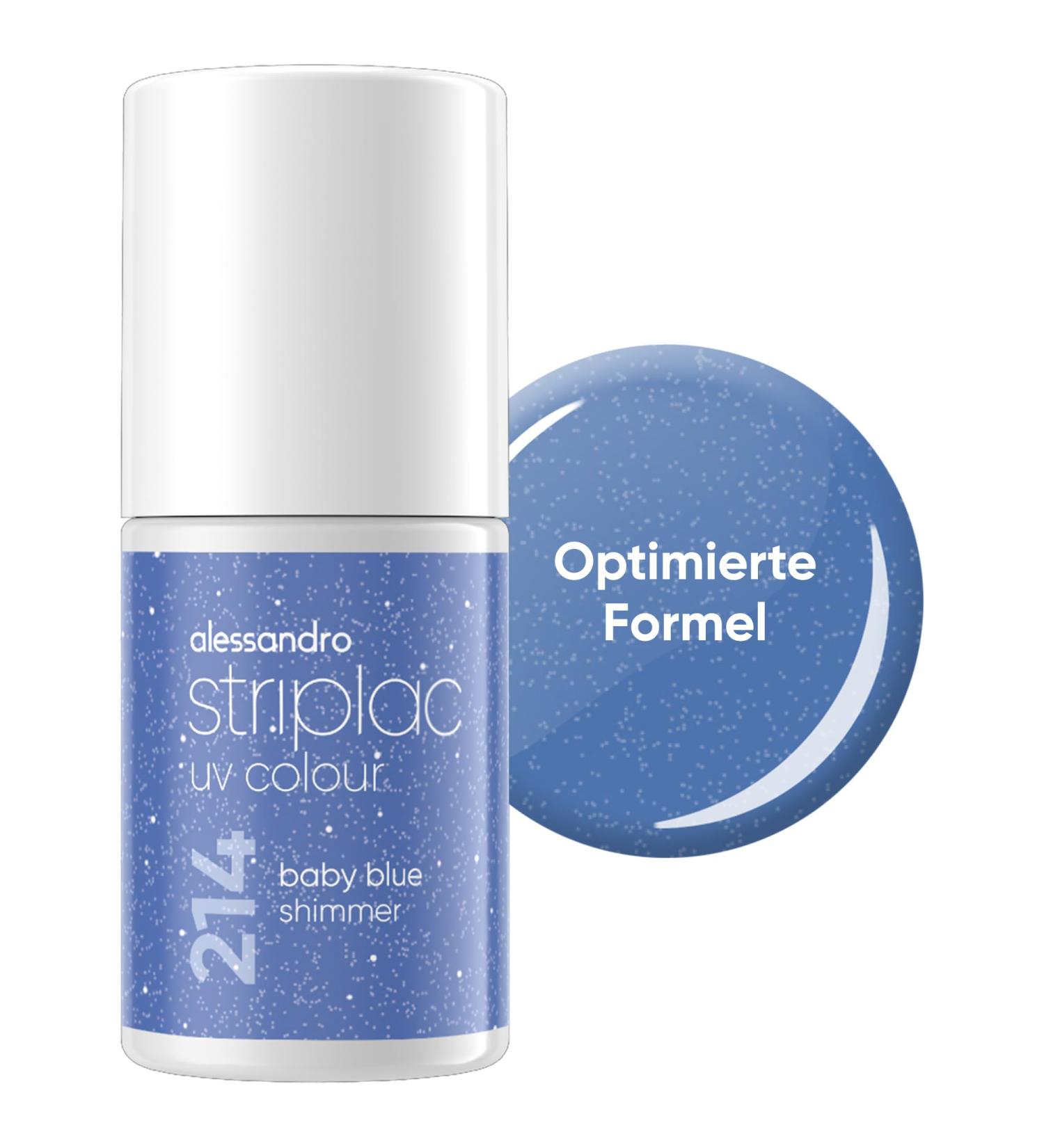 alessandro Striplac UV nail polish Baby Blue Shimmer opaque & scratch resistant up to 15 days easy to apply gentle removal technology vegan blue 65 ml - Buy Online on GoSupps.com