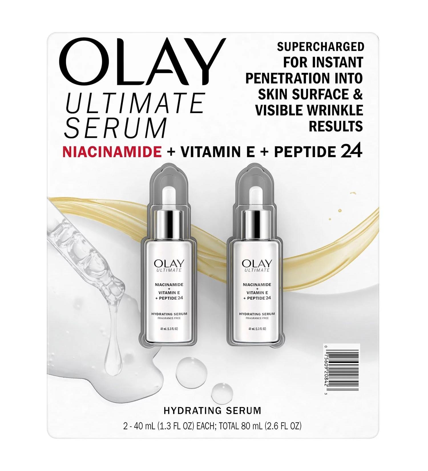 Olay Ultimate Niacinamide + Vitamin E + Peptide 24 Hydrating Serum - 1.3oz (2 Ct) | Shop Internationally for Skin Hydration - Buy Online on GoSupps.com
