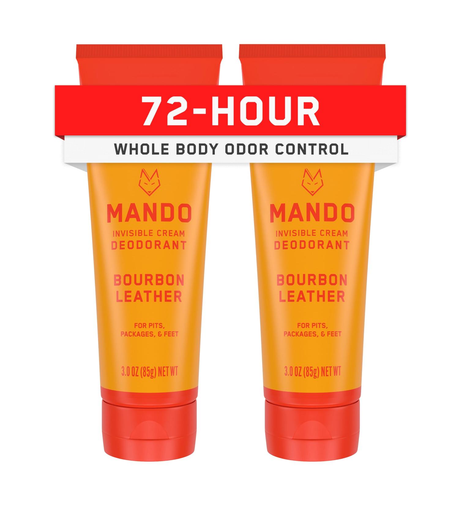 Mando Whole Body Deodorant For Men - Invisible Cream - 72 Hour Odor Control - Aluminum Free Baking Soda Free Skin Safe - 3 Ounce Tube (Pack of 2) - Bourbon Leather Bourbon Leather 3 Ounce (Pack of 2) - Buy Online on GoSupps.com