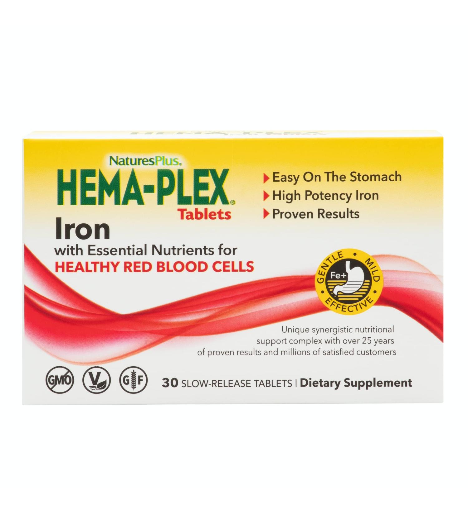 Nature's Plus Hema-Plex 30 Tablets - Sustained Release Iron Supplement for Enhanced Energy & Vitality - Buy Online on GoSupps.com
