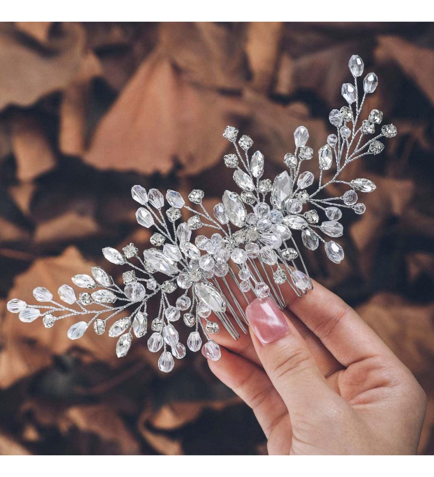 Unicra Silver Rhinestone Bridal Hair Comb - Wedding Headpiece for Women and Girls - Buy Online on GoSupps.com
