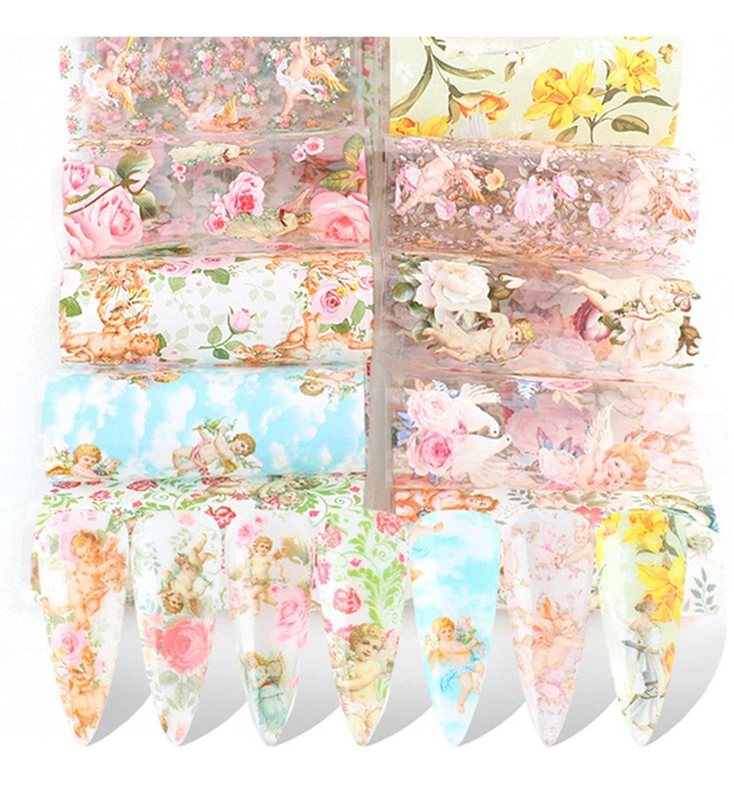 Angel Nail Foil Transfer Stickers Flower Nail Films Nail Stickers Decals Holographic Starry Foil Adhesive - Buy Online on GoSupps.com