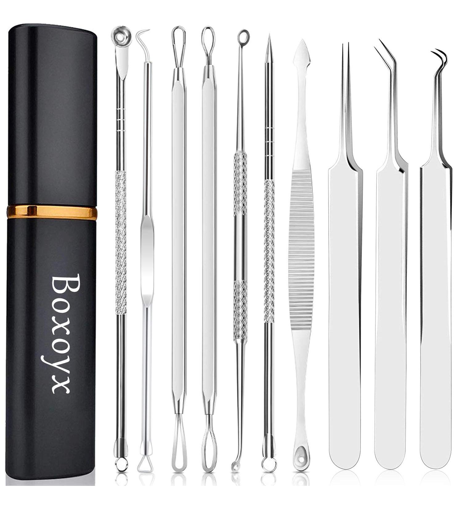 Boxoyx Blackhead Remover Tool Set - 10 Pcs Professional Pimple Extractor Kit for Acne Removal - Buy Online on GoSupps.com