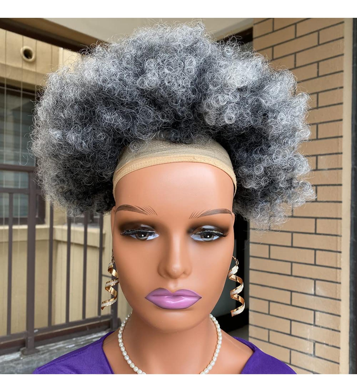 Ombre Grey Big Afro Puff Drawstring Ponytail for Black Women 4b 4c Kinky Curly Hair Bun - T1B/GREY - Buy Online on GoSupps.com