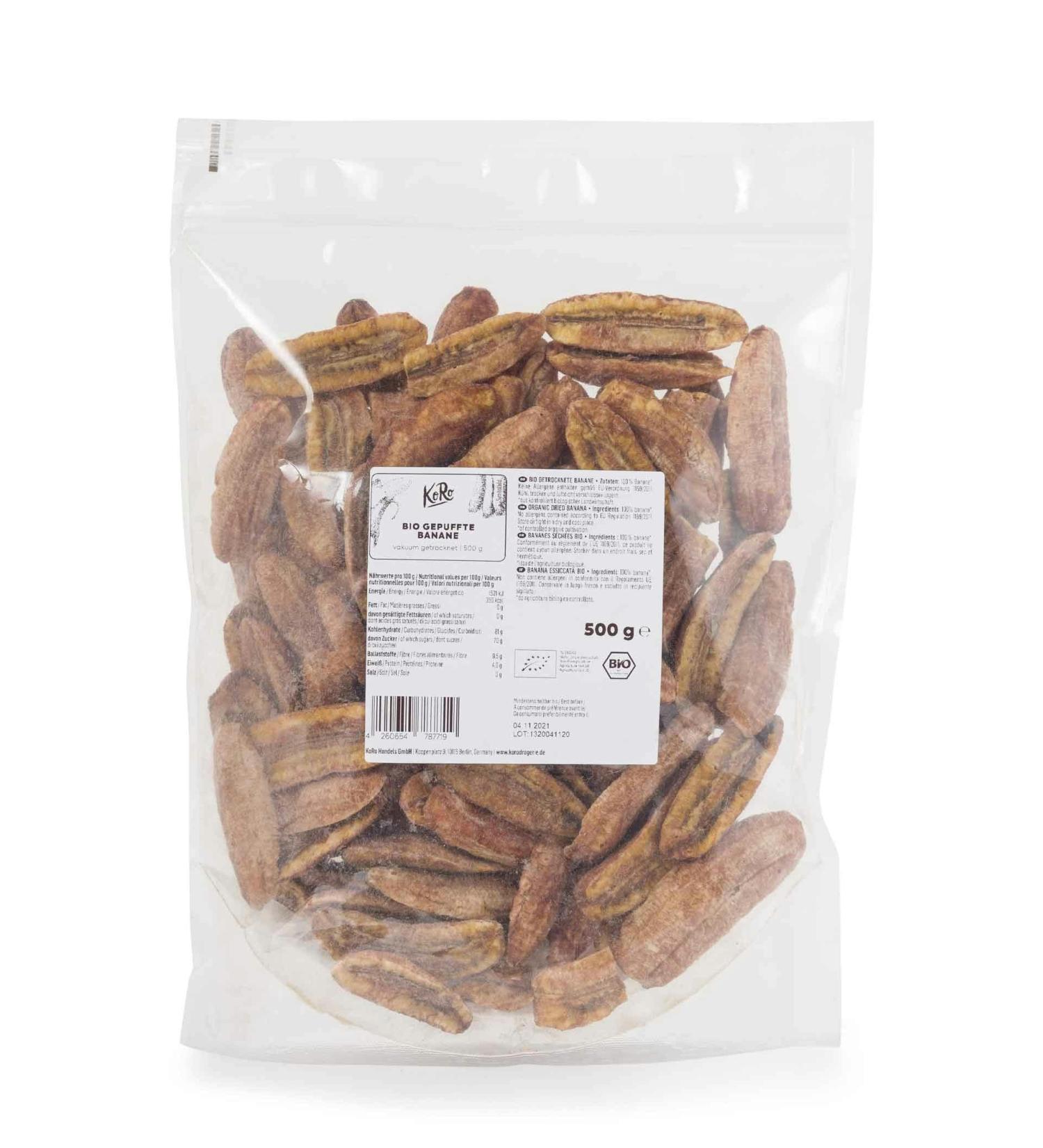 KoRo - Organic puffed bananas 500 g - No added sugar - Particularly crunchy - Sweet taste - 100% fruit pleasure - Buy Online on GoSupps.com