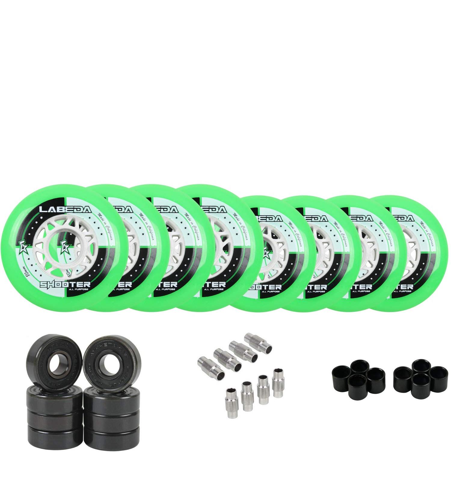Labeda Shooter Inline Roller Hockey Wheels + Hybrid Ceramic Bearings - Green 72mm 8-Pack - Buy Online on GoSupps.com