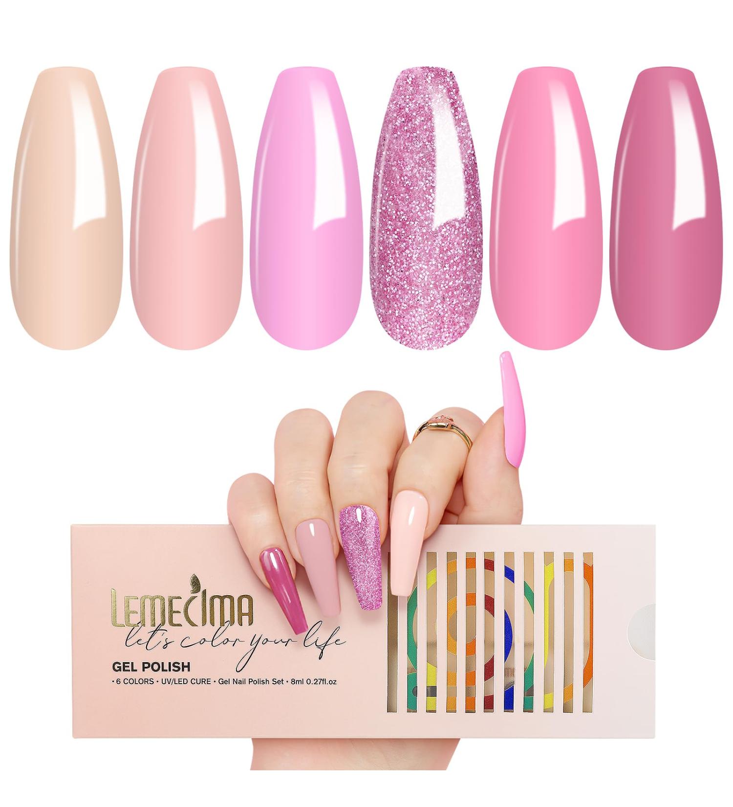 Lemecima 6-Piece Long Lasting UV Gel Nail Polish Set in Princess Pink - Shellac Nail Polish Gift for Women - Nail Art Salon Quality at Home - Buy Online on GoSupps.com