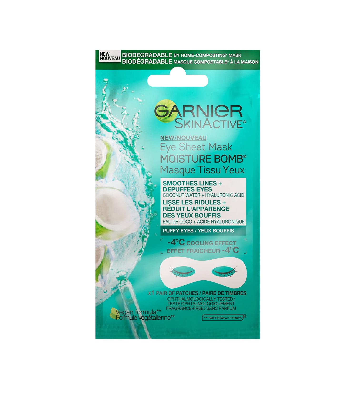 GARNIER Skinactive Moisture Bomb Energizing Eye Sheet Mask - with Coconut Water 6 Grams Reduces Eye Puffiness - Buy Online on GoSupps.com