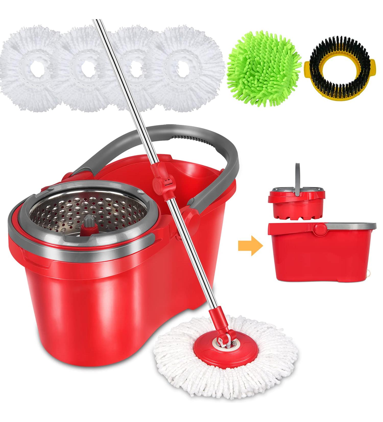 HAPINNEX Spin Mop and Bucket Set - Home Kitchen Floor Cleaning - Wet/Dry Usage on Hardwood & Tile - Self-Balanced Wringer System - 2 Microfiber Mop Heads - Buy Online on GoSupps.com