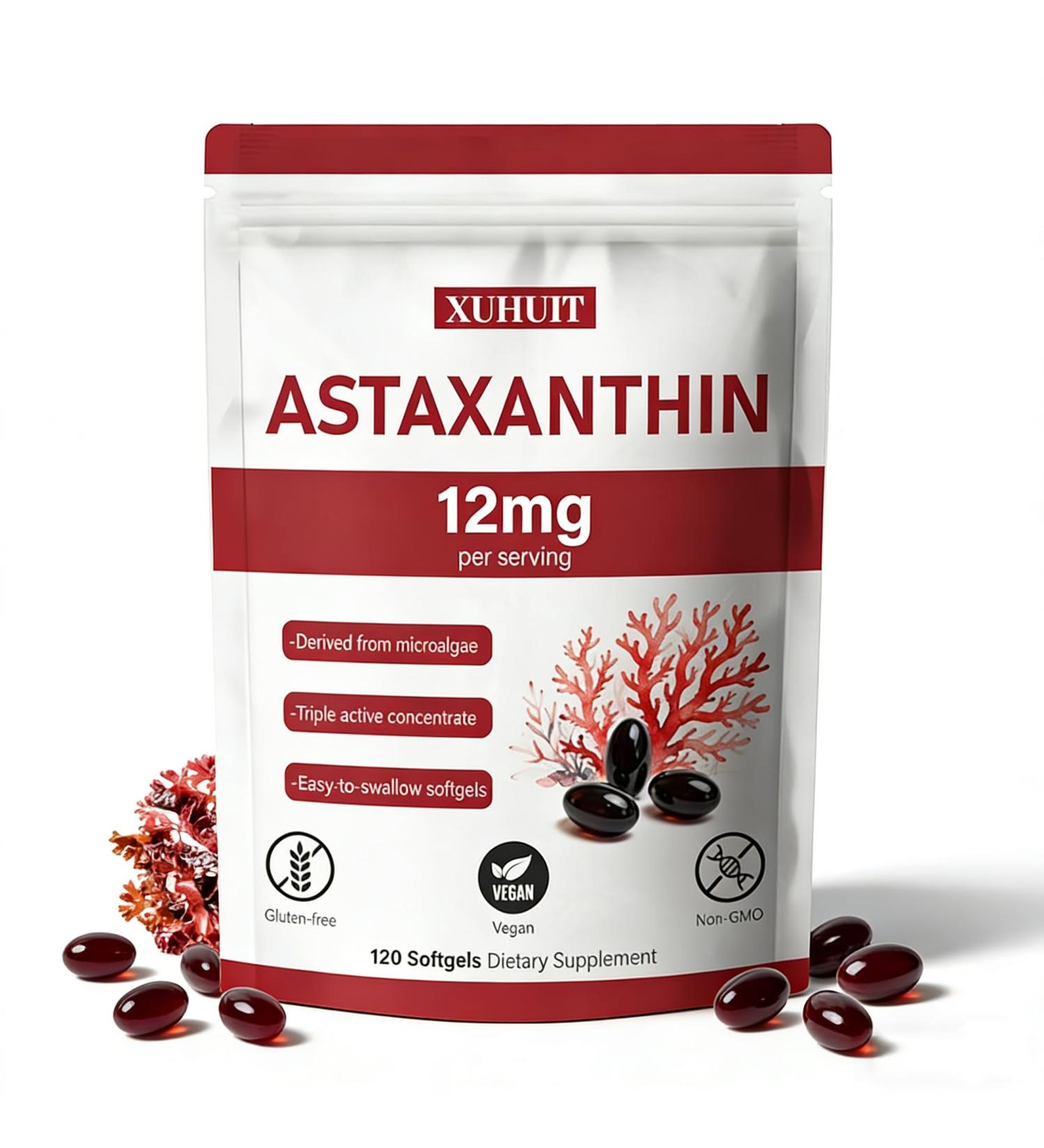 Umizze Astaxanthin 12mg Supplement Fresh Microalgae Source Non-GMO & No Gluten 12mg -120 Softgels - Buy Online on GoSupps.com
