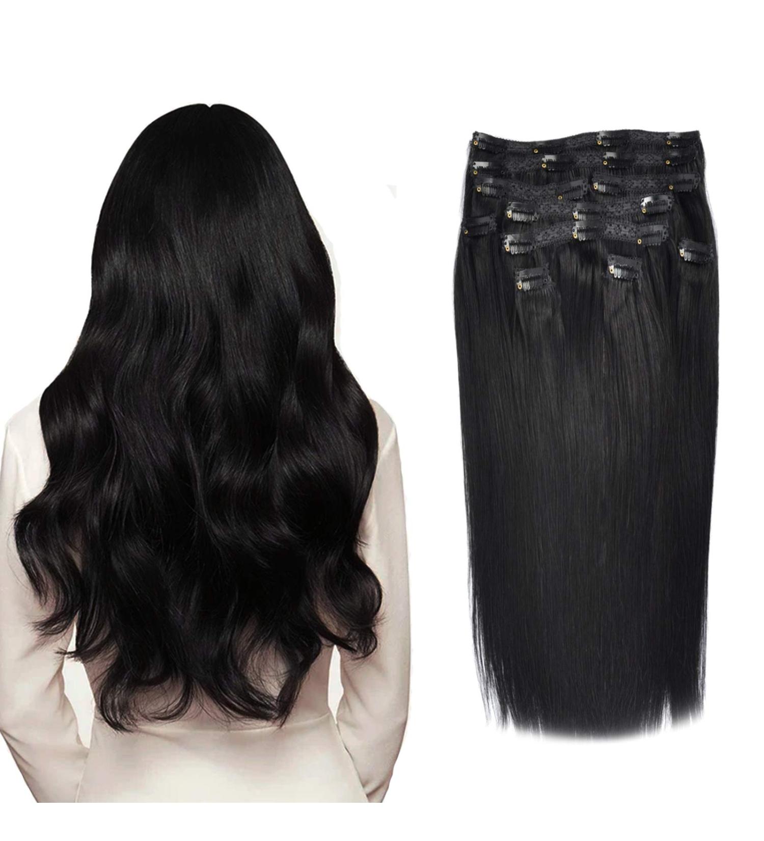 Buy 50cm Clip-In Extensions - 10pcs 160g 100% Remy Real Hair - Smooth Hair Parts - Black (1#) - International Shipping - Buy Online on GoSupps.com