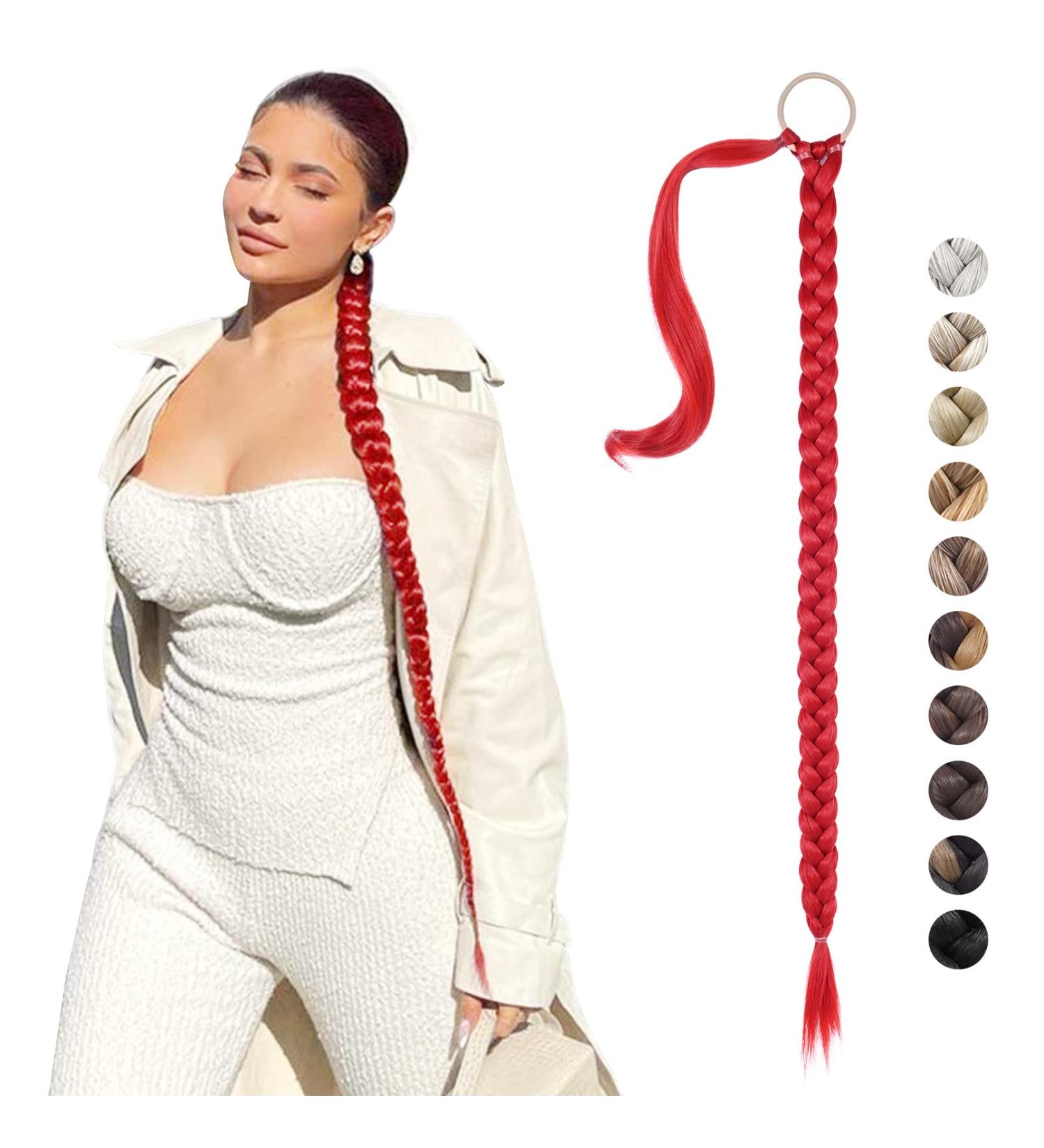 REECHO DIY Braid Ponytail Extension | Long Straight Wrap Around Synthetic Hairpiece - Red 34 Inch - Buy Online on GoSupps.com