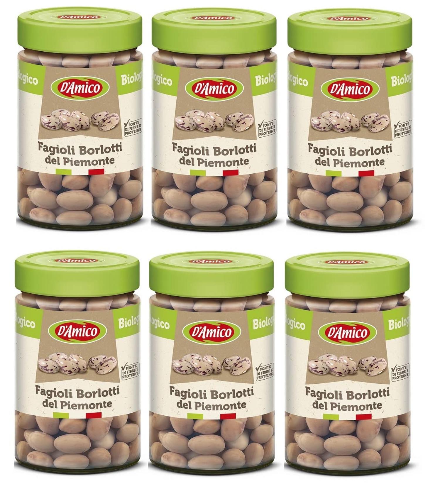 D'Amico Fagioli Borlotti del Piemonte Organic Borlotti Beans from Piedmont Baked in Italy Beans 310g (Pack of 6) - Buy Online on GoSupps.com