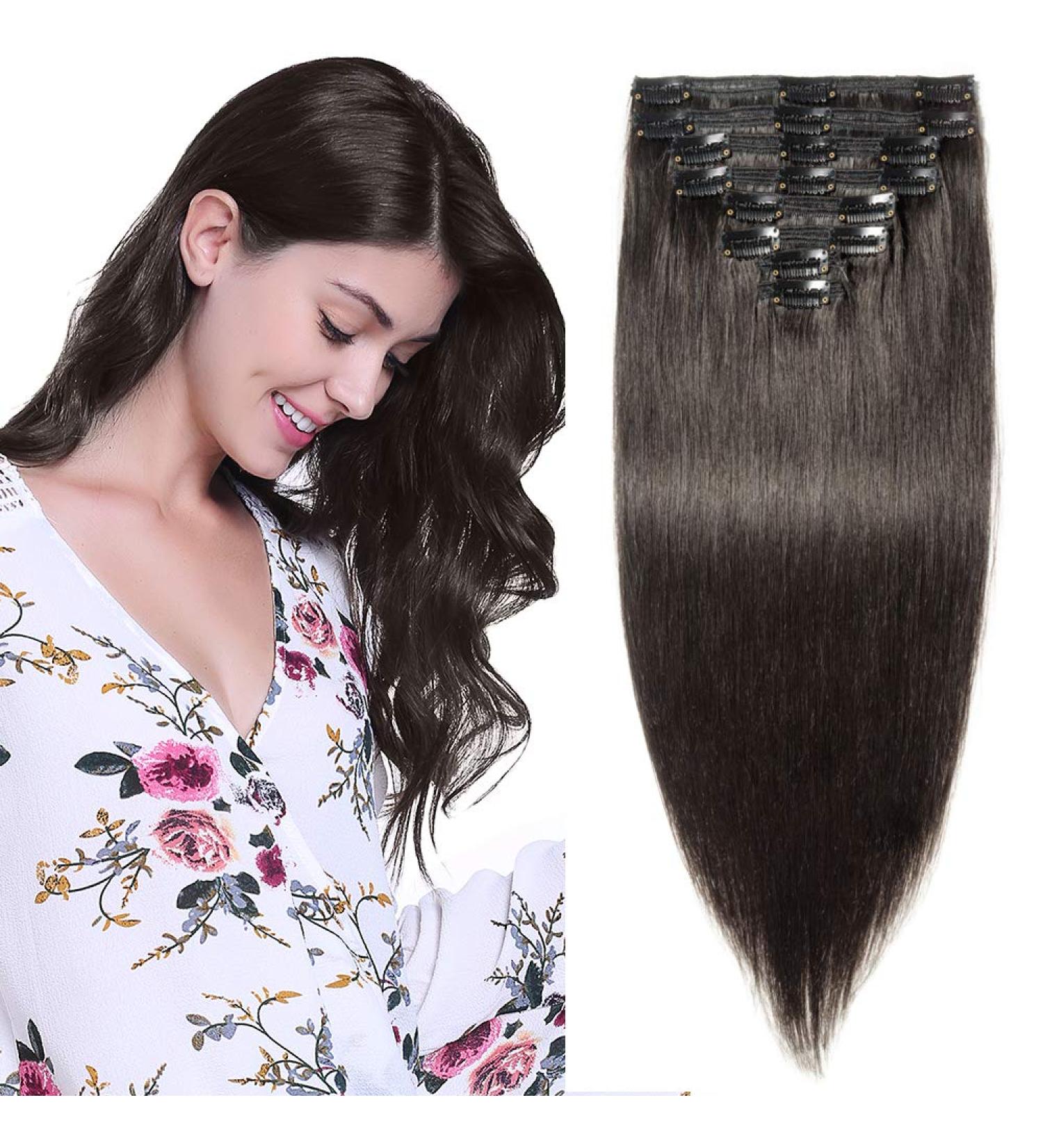 Shop Clip-In Remy Hair Extensions | 8 Wefts 55cm Double Thickness - #1B Natural Black - Buy Online on GoSupps.com