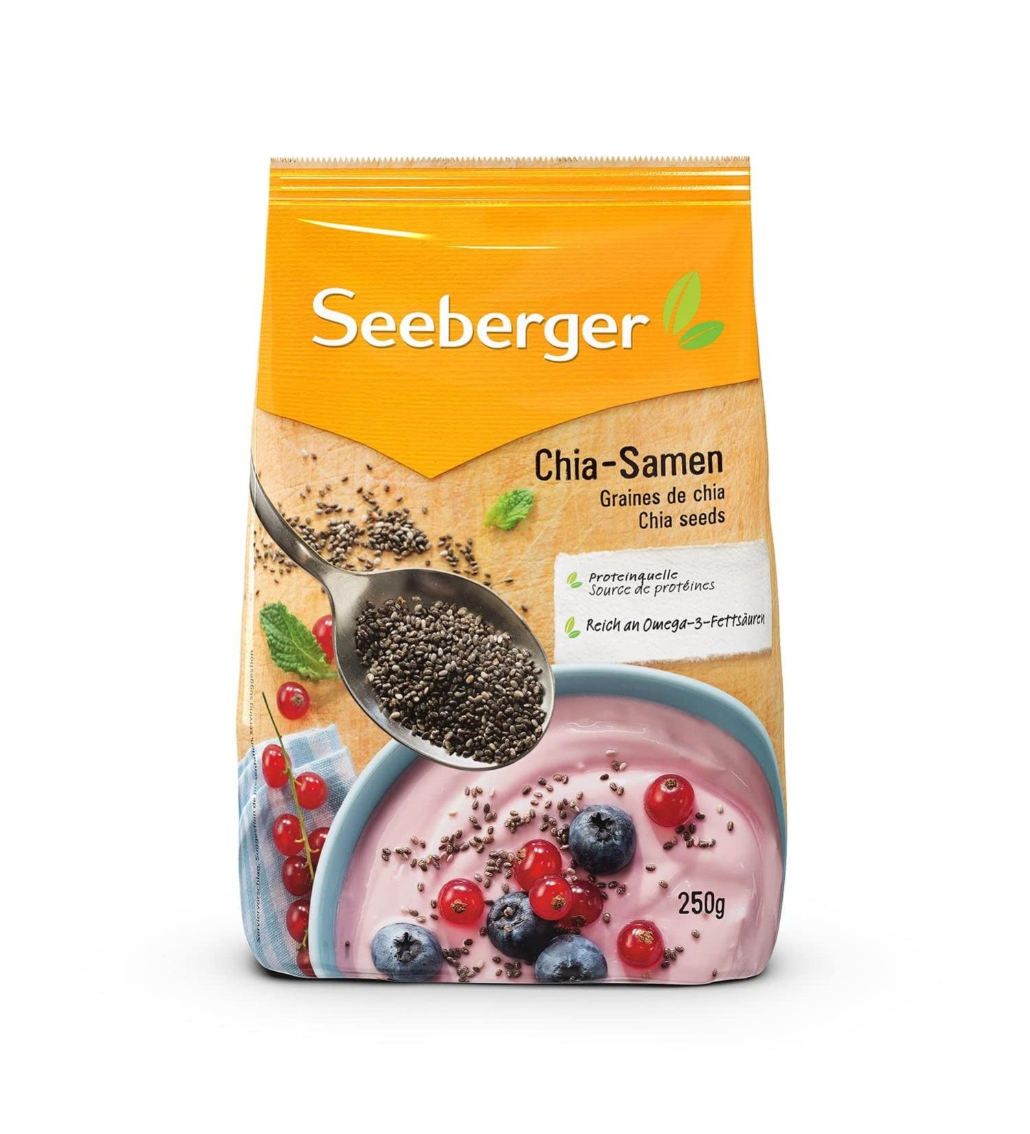 Seeberger Chia Seeds 9 Pack (250g) - Vegan Rich in Polyunsaturated Fatty Acids - Perfect for Food & Drinks Refinement - International Shipping Available - Buy Online on GoSupps.com