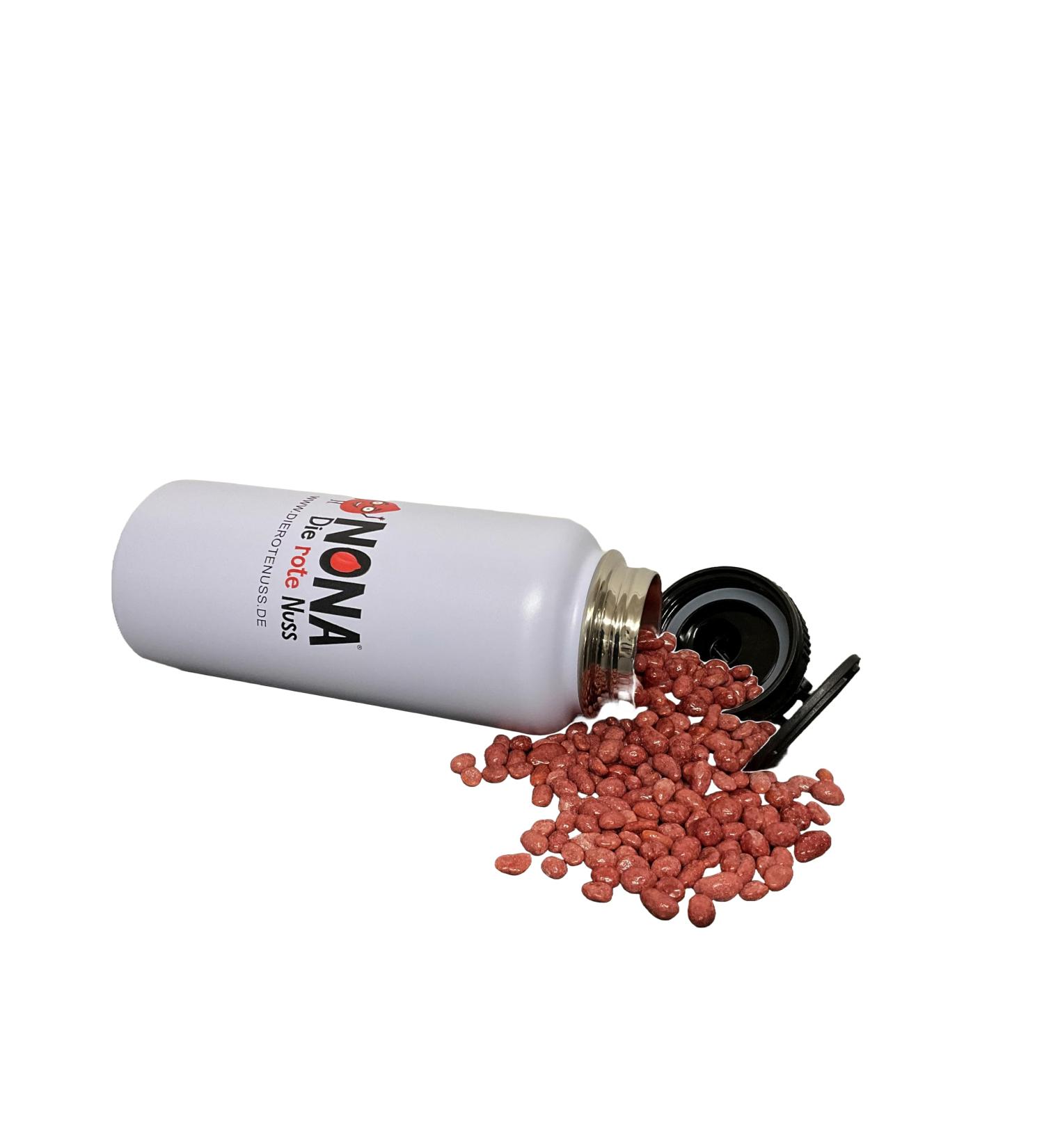 Nona the Red Nut - 750g Roasted Red Dragon Peanuts in 960ml White Double-Walled Stainless Steel Bottle - Premium Snack & Gift - Buy Online on GoSupps.com