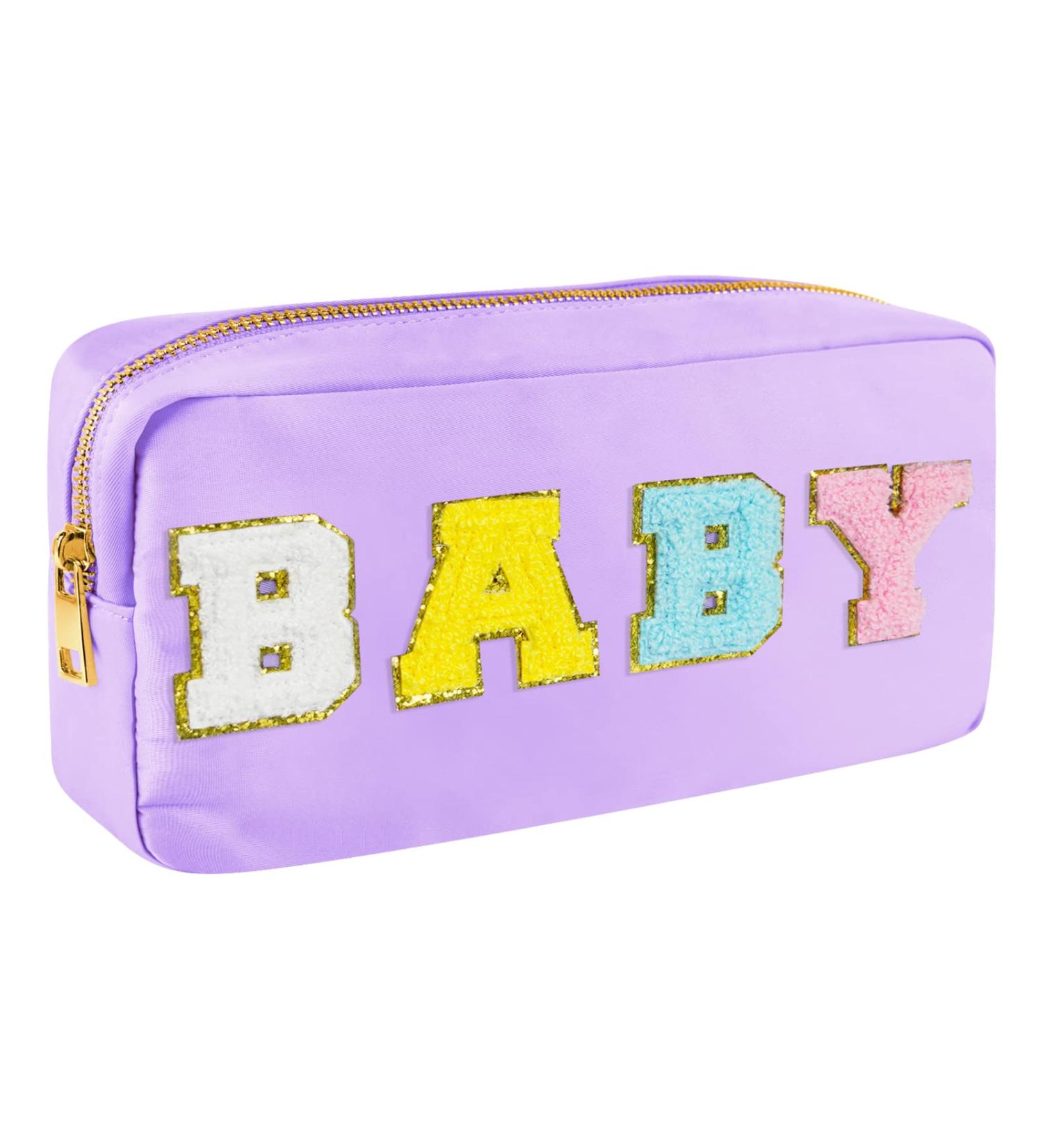 Nylon Waterproof Preppy Valentines Gift Makeup Bag - Cute Baby Chenille Letter Travel Organizer Pouch for Toiletries & Cosmetics - Purple-Baby - Buy Online on GoSupps.com