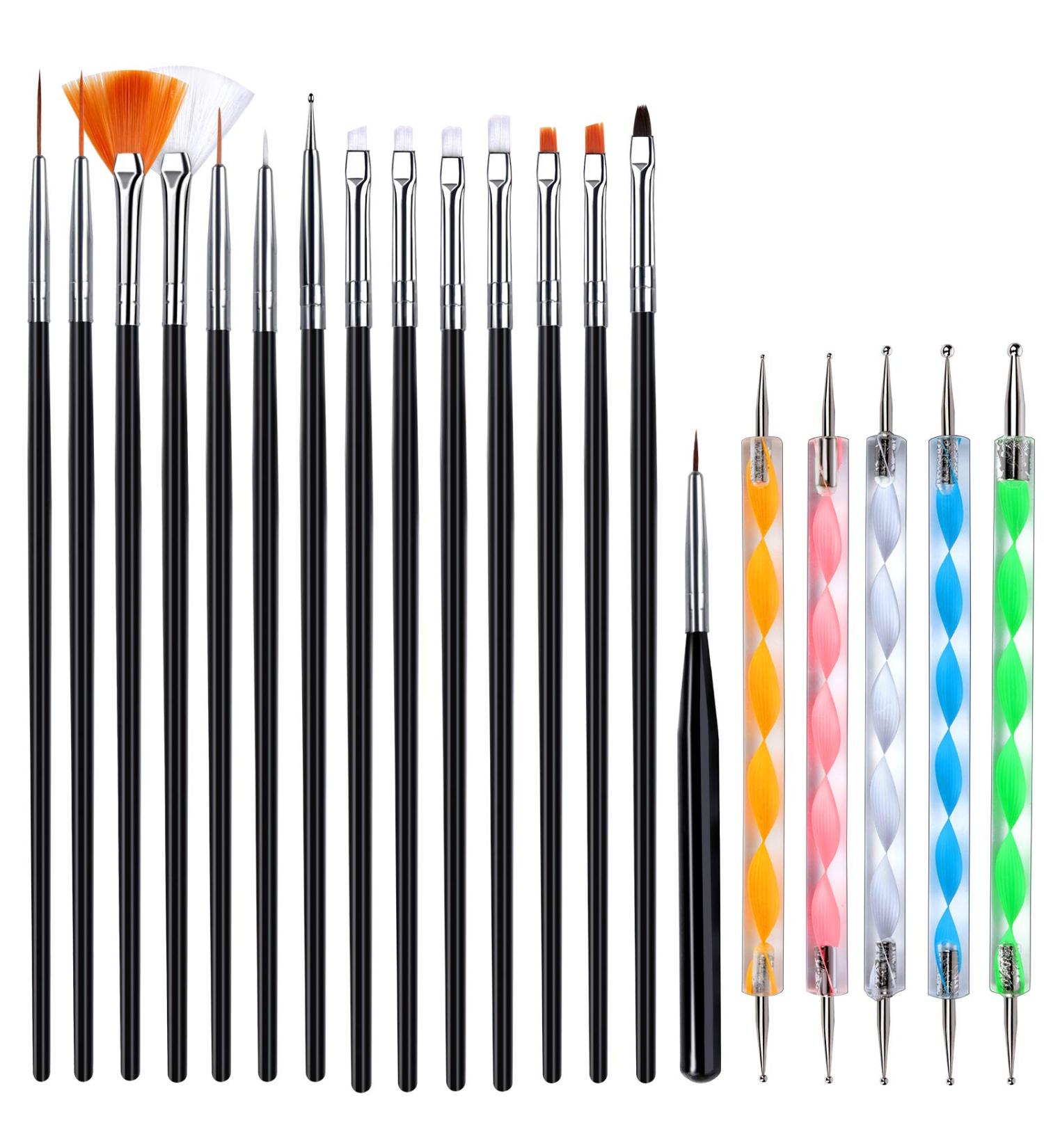 Teenitor Black Nail Art Brushes Set - 15pcs Painting Brushes & 5pcs Dotting Tools for Gel Nails - Professional Design Kit with 2-Way Dotting Pen - Buy Online on GoSupps.com