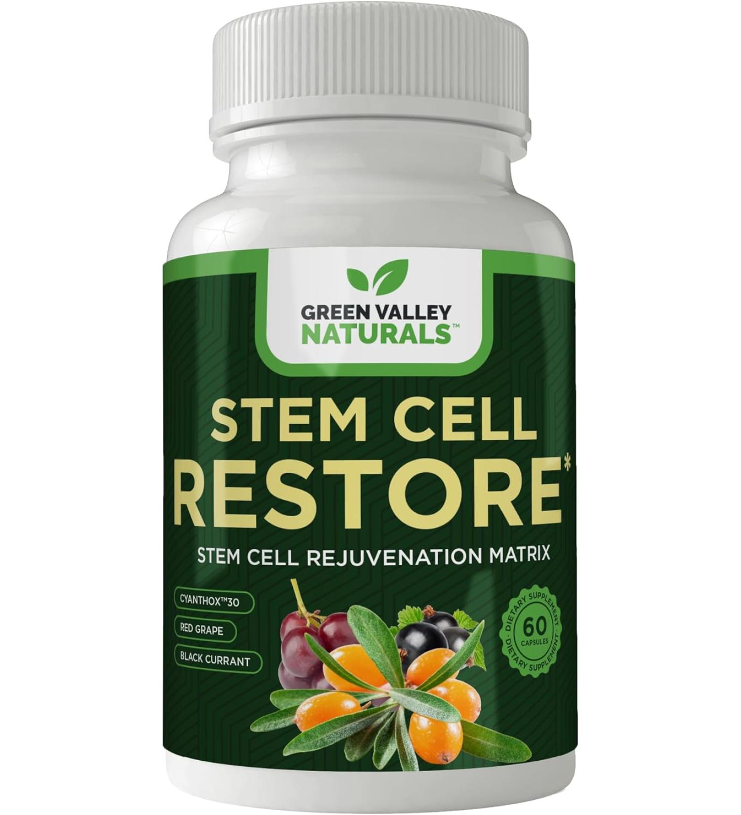 GREEN VALLEY NATURALS - Stem Cell Restore - Regenerative Healing - Healthy Aging Reset - Brain and Cognitive Support - Cartilage, Heart & Kidney Repair - Organic Tibetan Sea Buckthorn (1 Bottle, 60 Count) - Buy Online on GoSupps.com