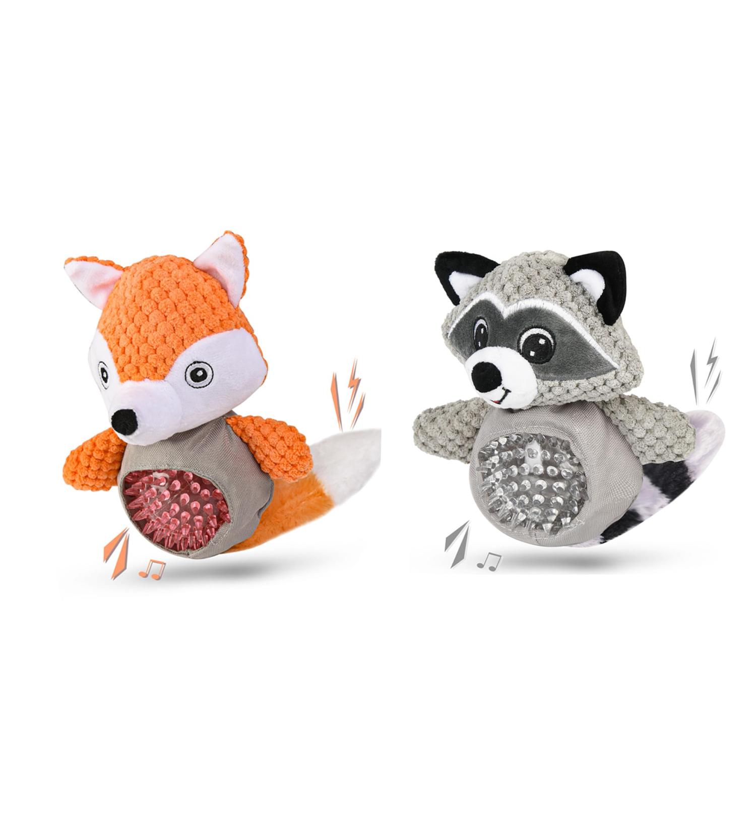 Buy Wookiwuki Fox & Raccoon Dog Toys for Small Dogs - Durable Cotton Squeaky Toys for Training & Fun - 2-Pack - Buy Online on GoSupps.com