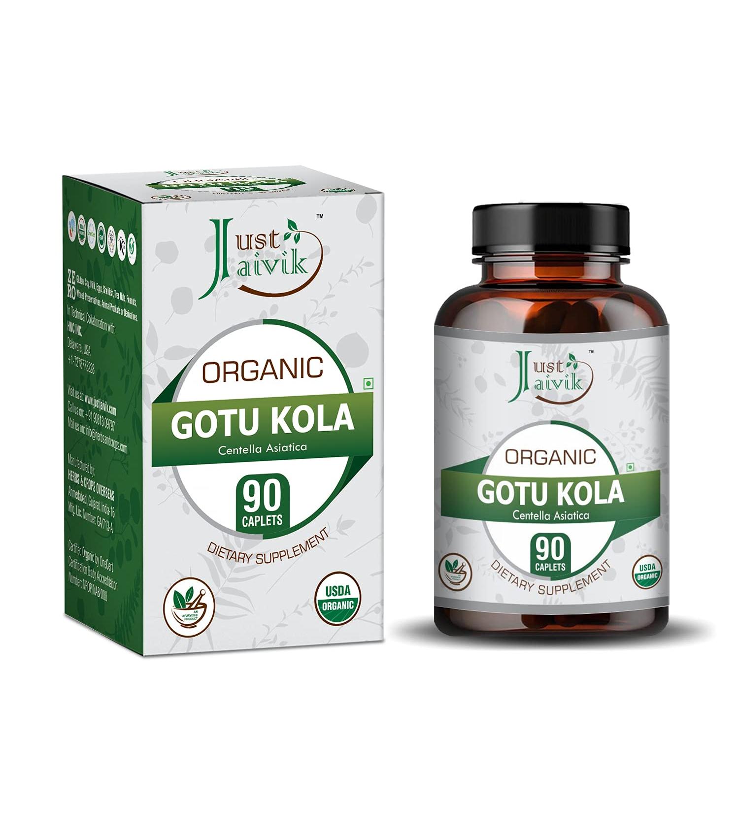 Just Jaivik 100% Organic Gotu Kola Tablets (Centella Asiatica)- 750mg (Pack of 90 Tablets)- Dietary Supplement for Brain Wellness and Stress Free Life*