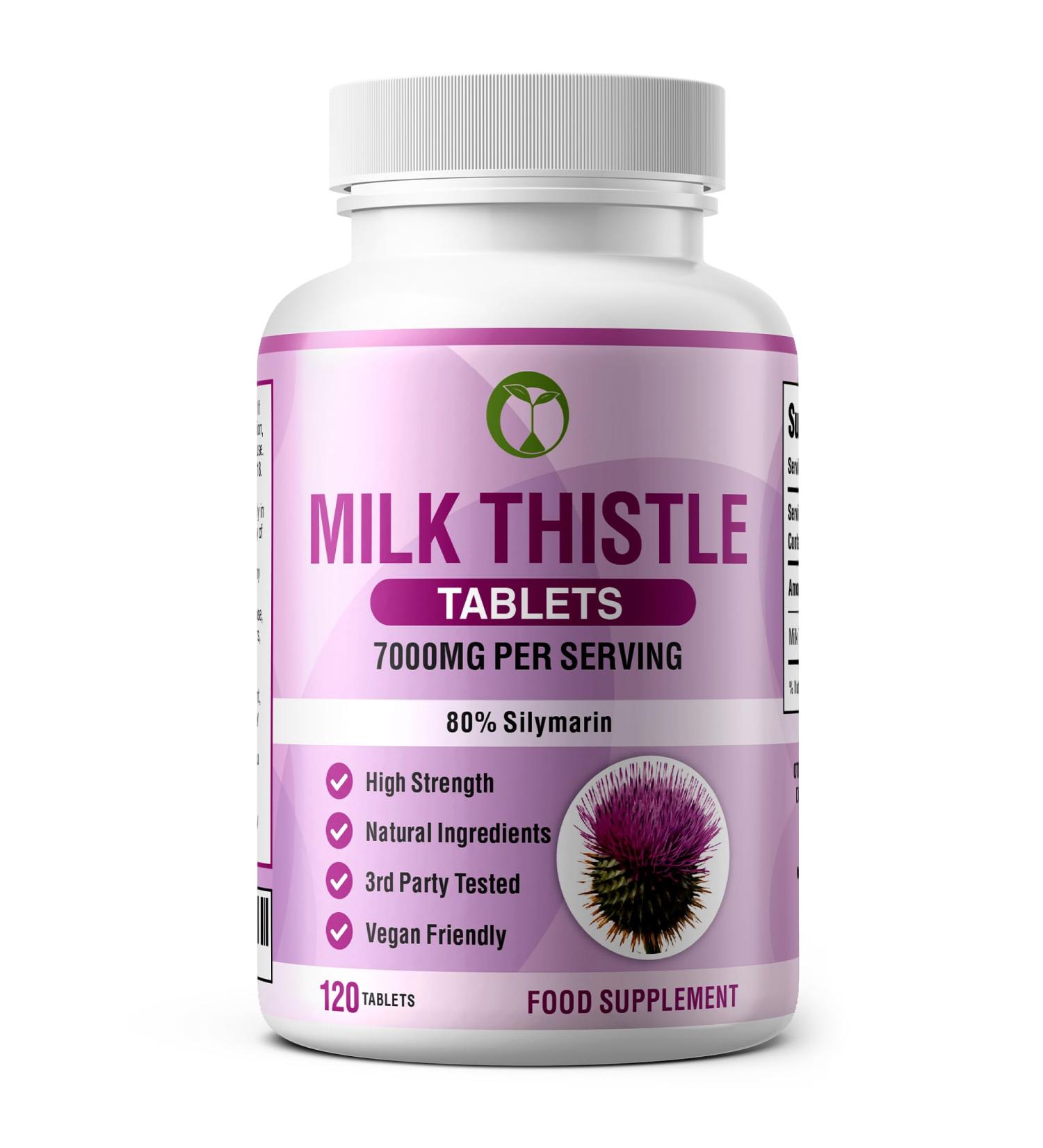 Milk Thistle Tablets 80% Silymarin | High Strength 7000mg Per Serving | Vegan Friendly Natural Health Supplement | Made in The UK (120 Tablets) Unflavoured 1 count (Pack of 120) - Buy Online on GoSupps.com