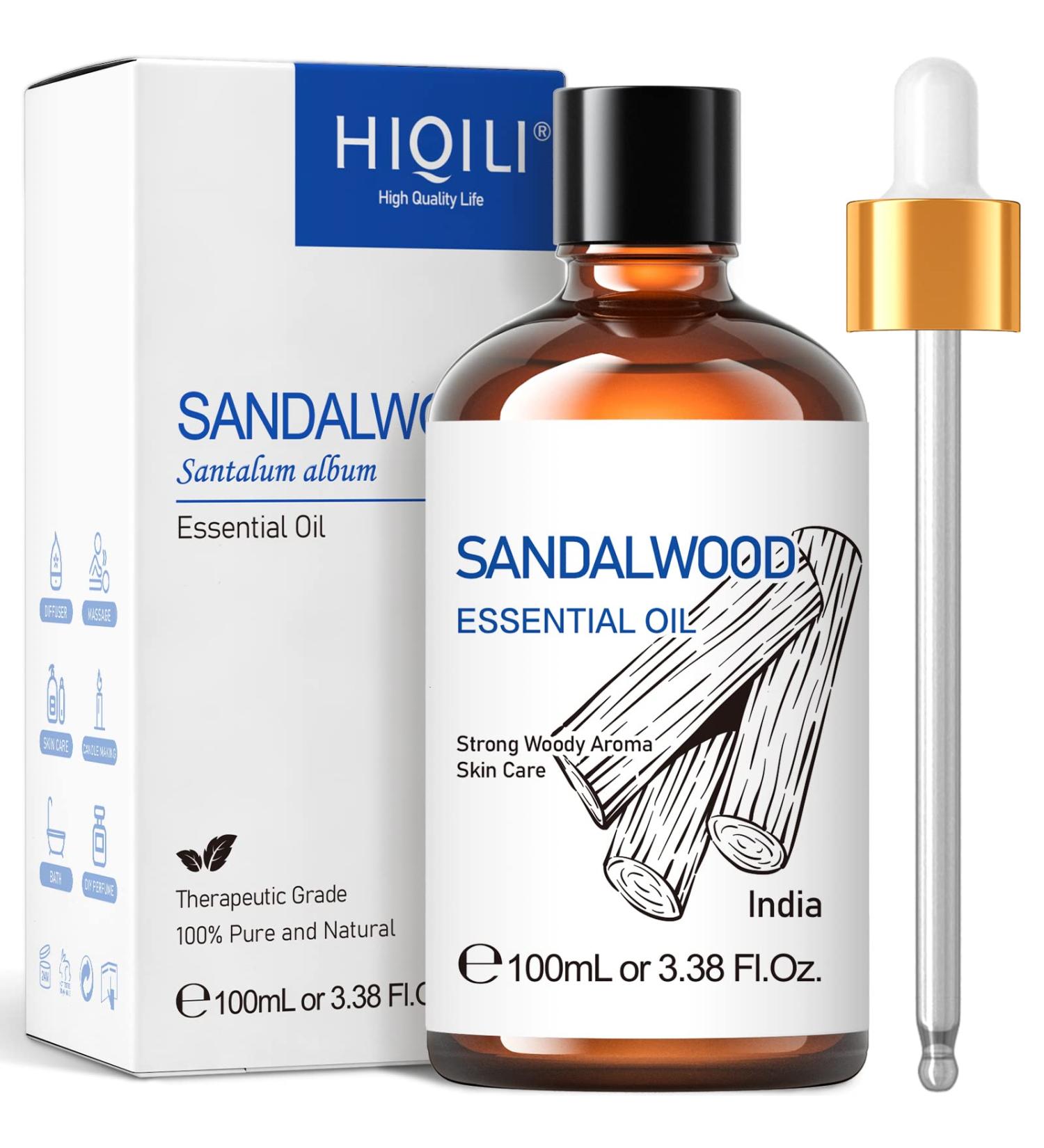 HIQILI Sandalwood Essential Oil 100ml - Premium Oil for Diffuser, Skin, Hair, DIY Candle Making, Perfume - Men & Women - Buy Online on GoSupps.com