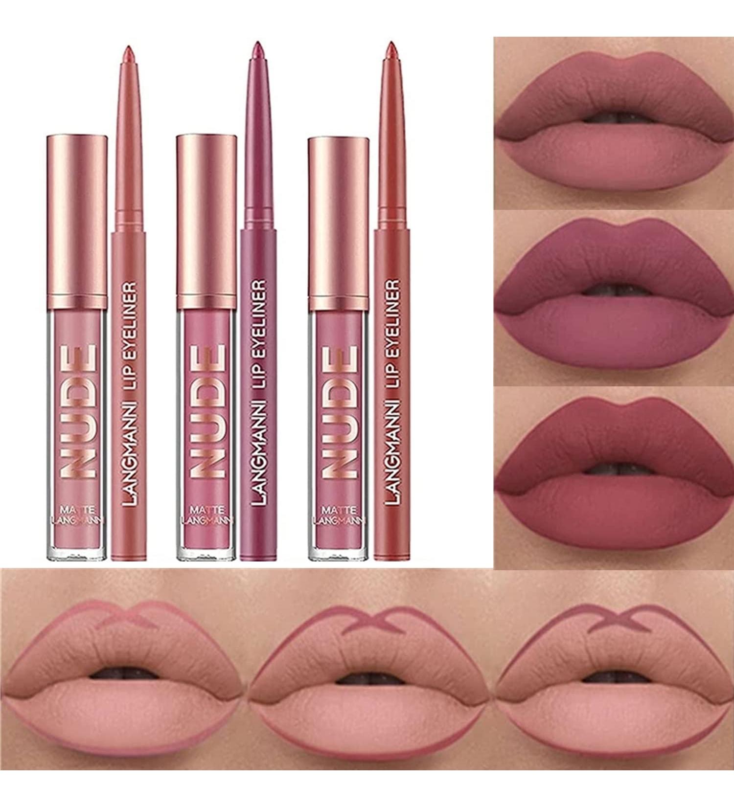6Pcs Matte Liquid Lipstick Lip Liner Set - Stay On 24 Hours, Waterproof, Non-Stick Cup, Velvety Nude Shades - Gift Set (Set C) - Buy Online on GoSupps.com