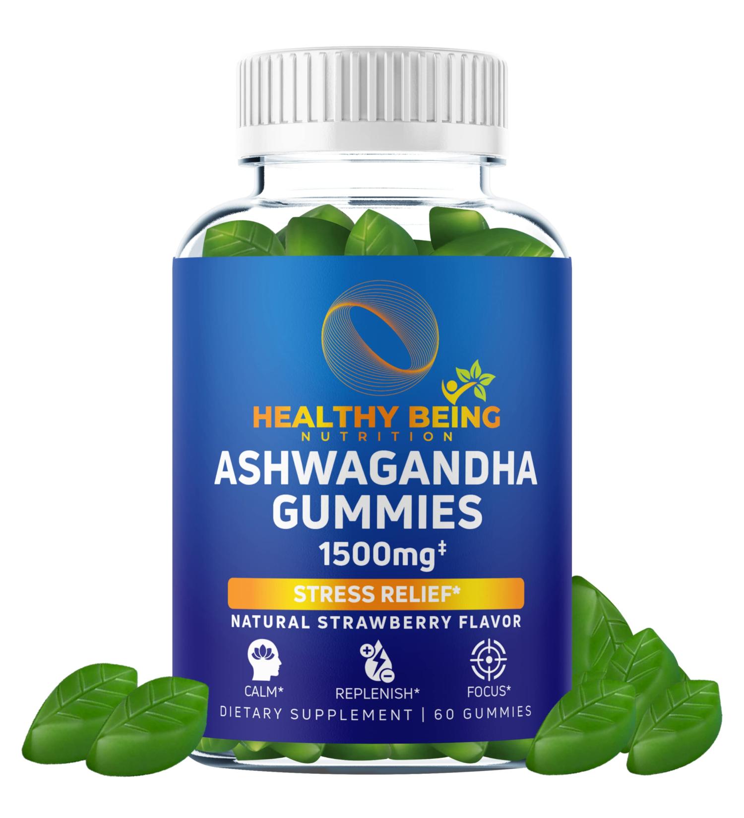 Healthy Being Ashwagandha Gummies 1500mg for Stress & Energy Support - Vegan & Gluten-Free - 60 Count - Buy Online on GoSupps.com