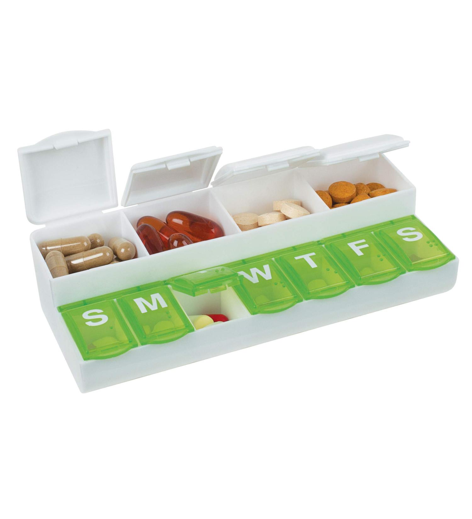 EZY DOSE Weekly Pill Case - 7-Day Medicine Planner & Vitamin Organizer | BPA Free Custom Lids for Easy Labeling International Shipping Available - Buy Online on GoSupps.com