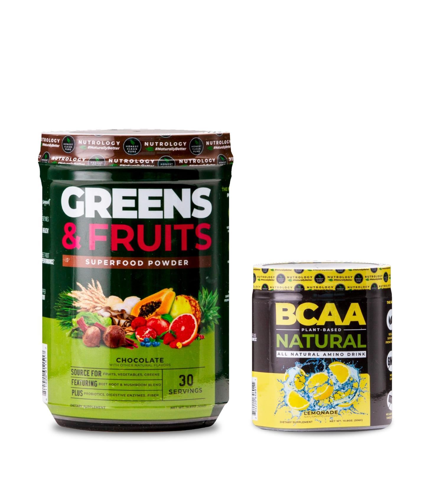 Nutrology Greens & Fruits Powder-Naturally Sourced Superfood Chocolate (30 Servings) BCAA Natural Plant Based BCAA Powder Lemonade Flavor (30 Servings) - Buy Online on GoSupps.com