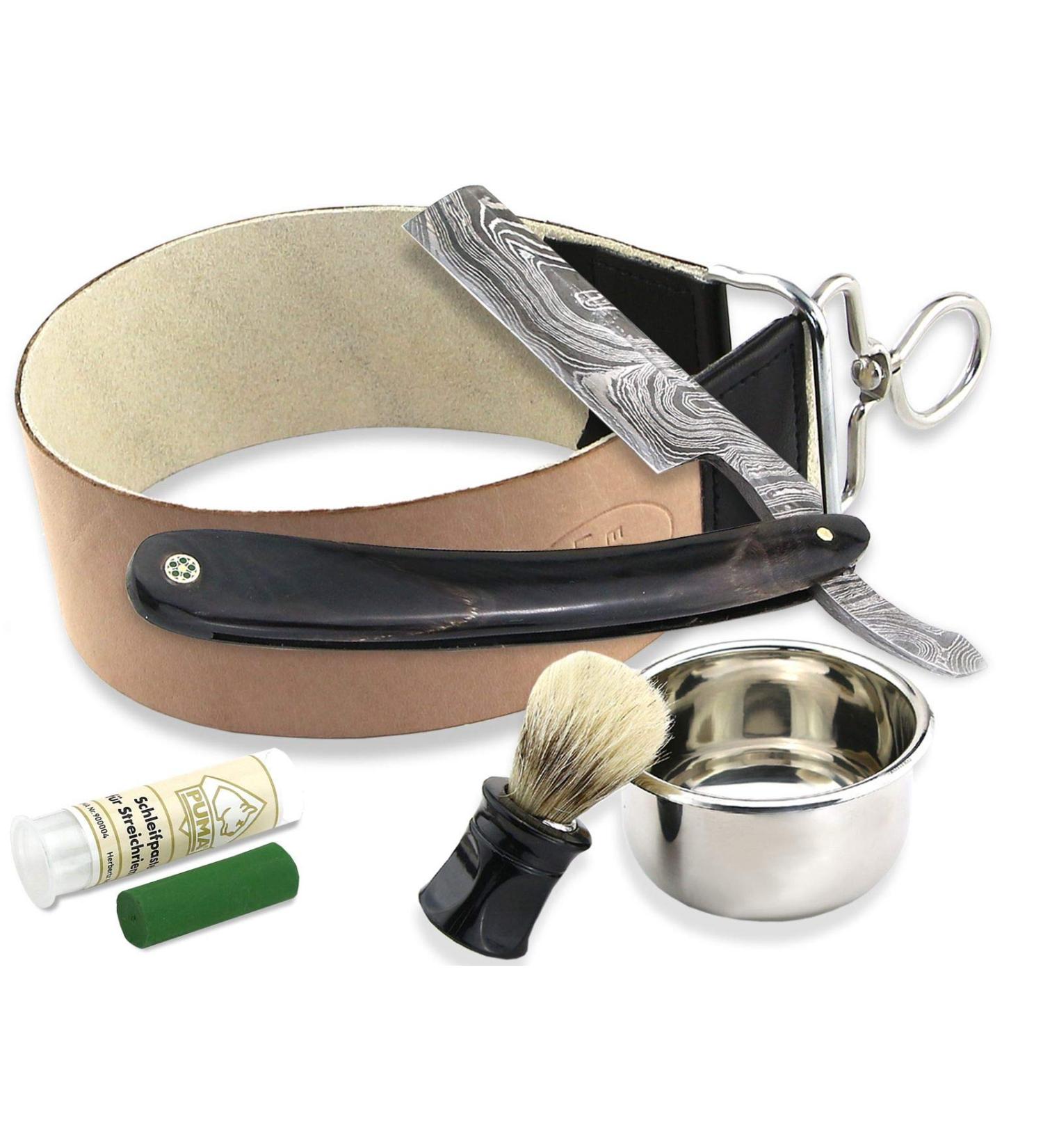 Premium Damascus Razor Set with Leather Strop - Handcrafted Quality from Solingen | International Shipping Available - Buy Online on GoSupps.com