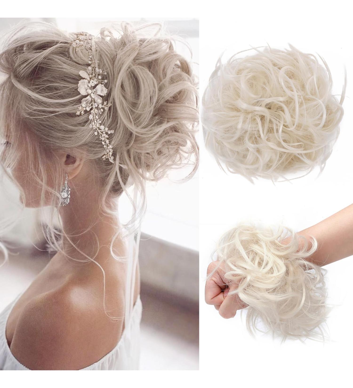 TESS Voluminous Messy Bun Hairpiece - White Blonde Hair Tie with Elastic Band for Women & Girls - 45g Bun Accessory - Buy Online on GoSupps.com