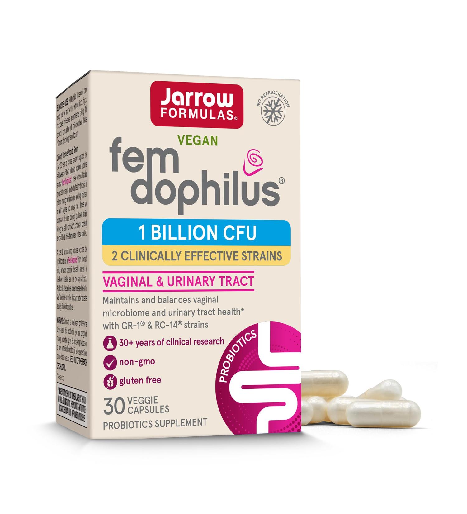 Jarrow Formulas Women's Fem-Dophilus 30 Veggie Caps - Shelf Stable Probiotic Supplement - Buy Online on GoSupps.com