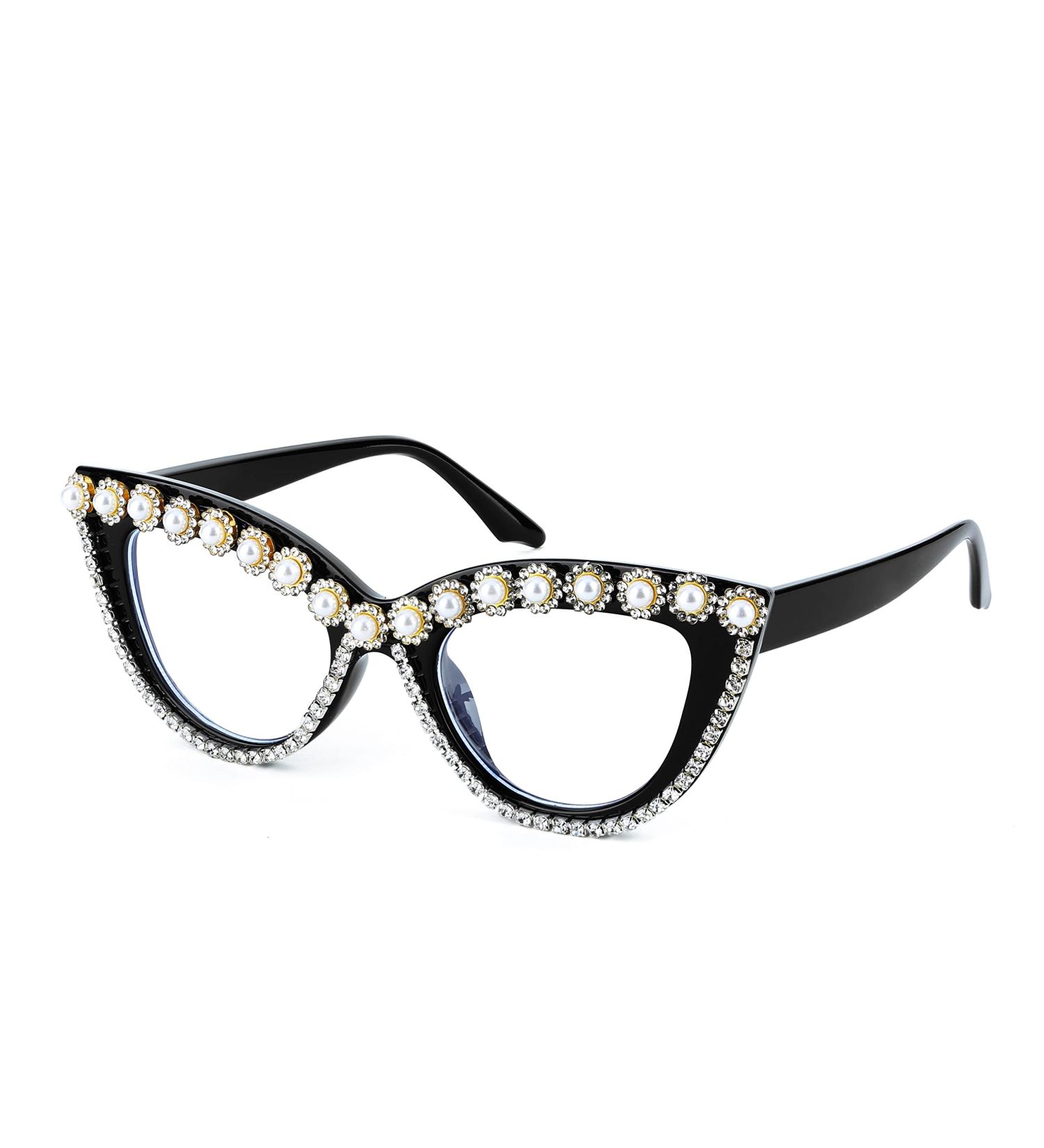 FEISEDY Diamond Blue Light Blocking Cat Eye Glasses for Women - Rhinestone Oversized Anti Eyestrain Computer Glasses Frame B2358 - 51mm - Buy Online on GoSupps.com