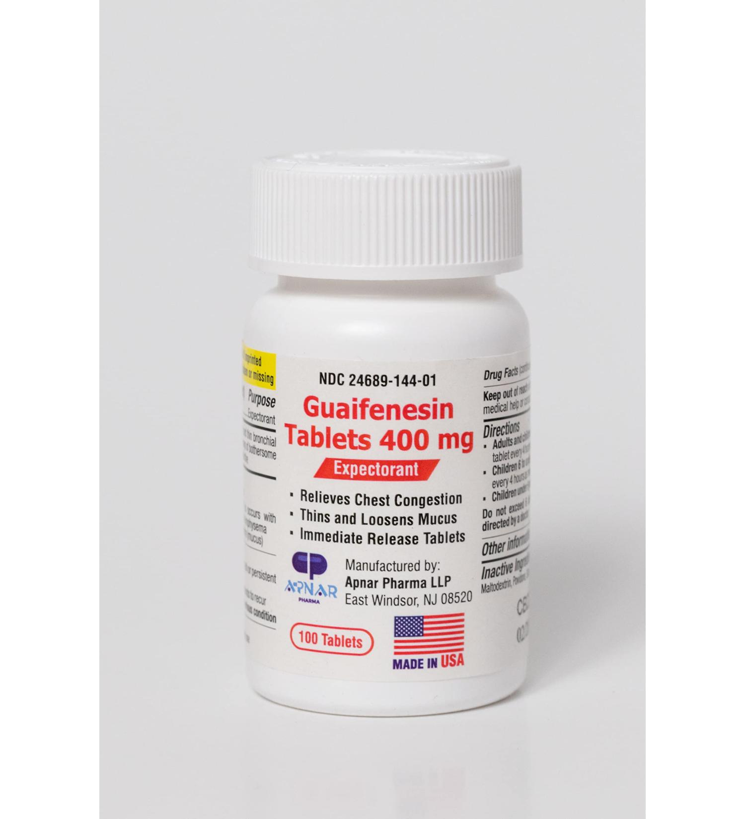 Guaifenesin 400 mg 100 Tablets - Fast-Acting Mucus Thinner for Colds, Chest Congestion, Flu, Coughing, Allergies - Apnar Pharma - Buy Online on GoSupps.com