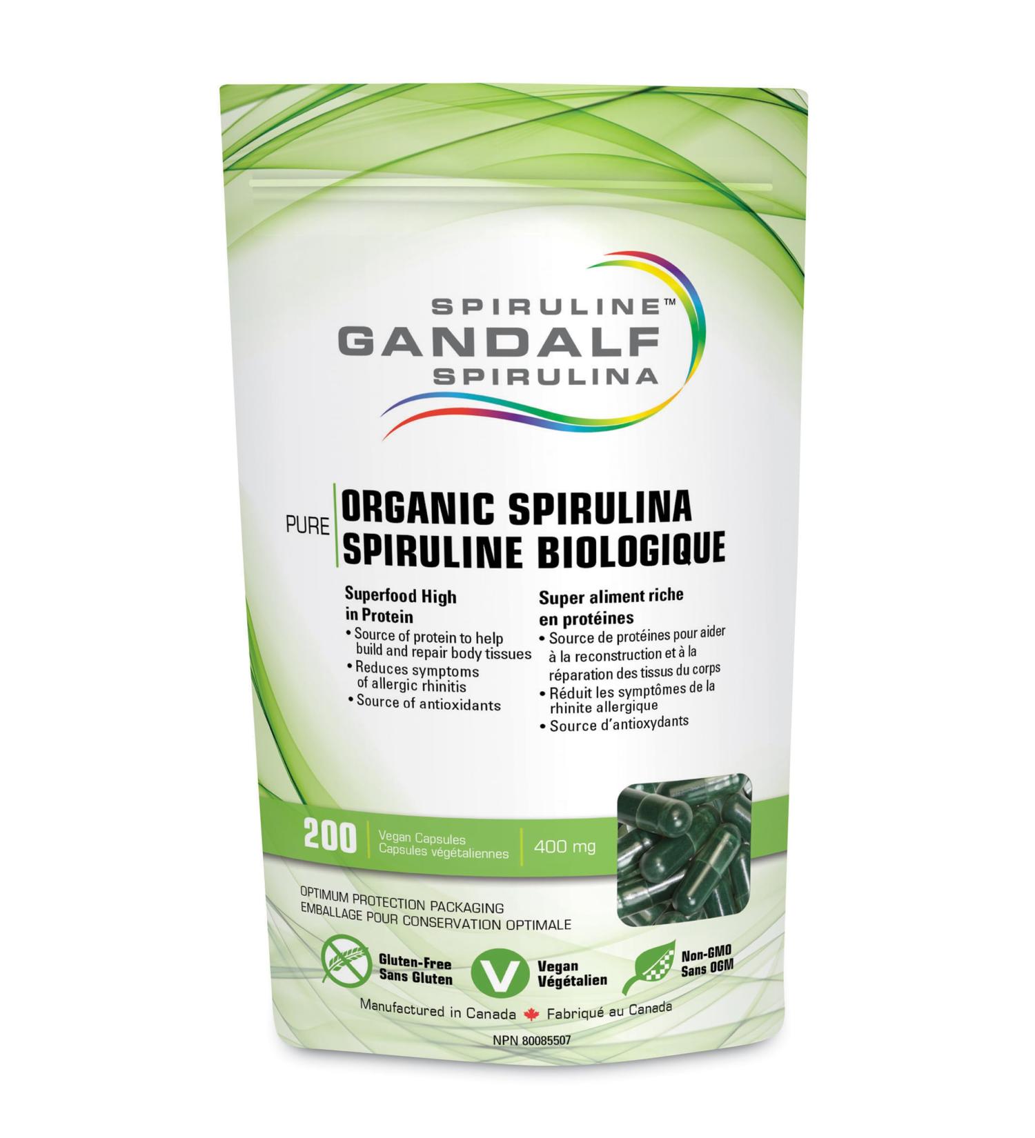 Gandalf Certified Organic Spirulina Vegan Capsules Ultra Pure Blue-Green Algae Certified 3rd Party Tested Canada s Most Trusted Brand 400mg per capsule - Buy Online on GoSupps.com