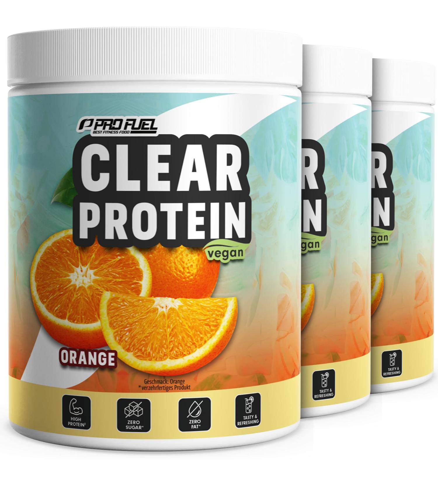 Vegan Clear Protein Drink 1080g - Delicious Orange Flavor | High-Quality Pea Protein Hydrolysate | 56% Protein | 3 Pack - Buy Online on GoSupps.com