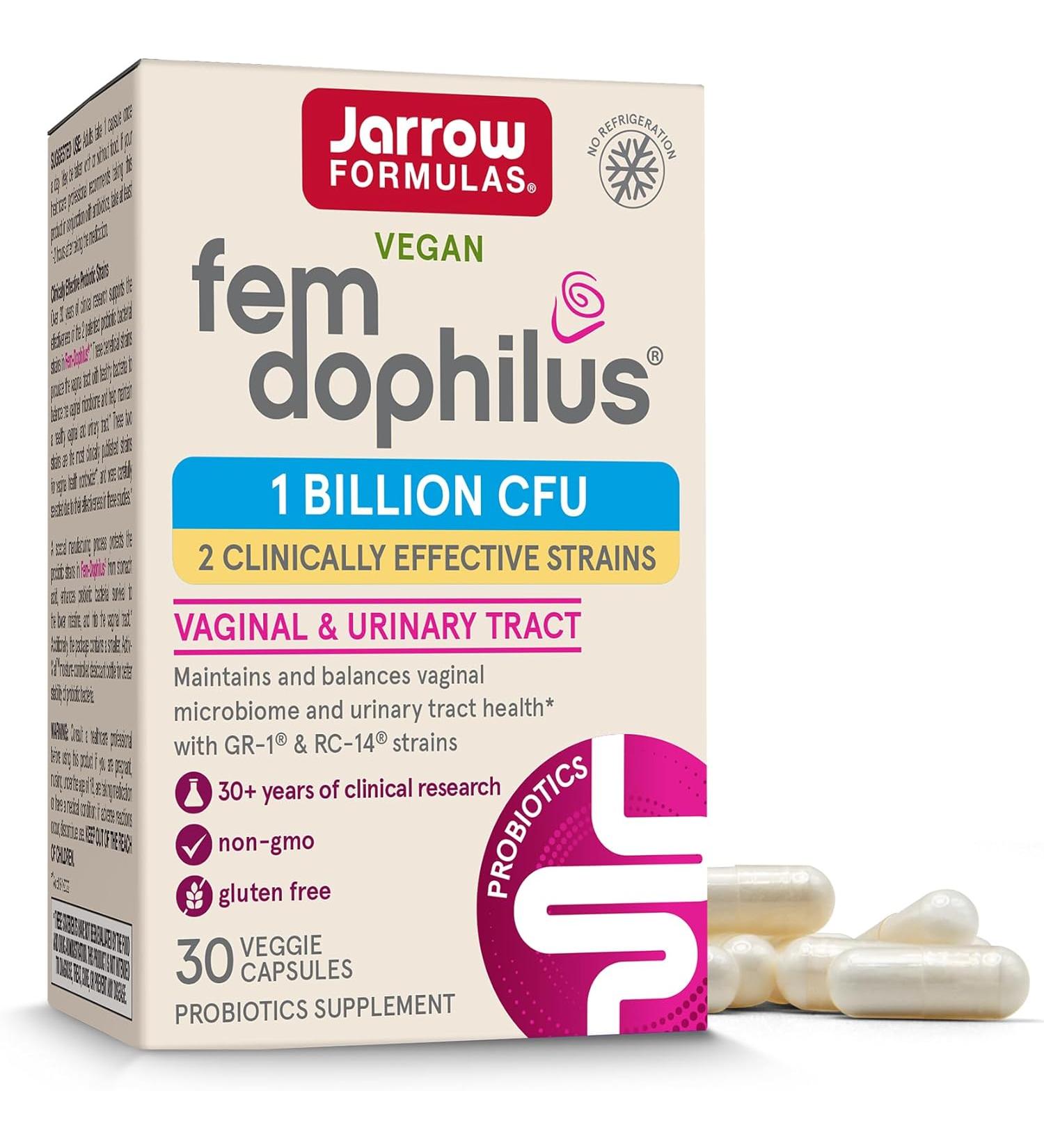 Jarrow Formulas Fem-Dophilus - 1 Billion Probiotics for Vaginal & Urinary Health, 30 Caps - Buy Online on GoSupps.com