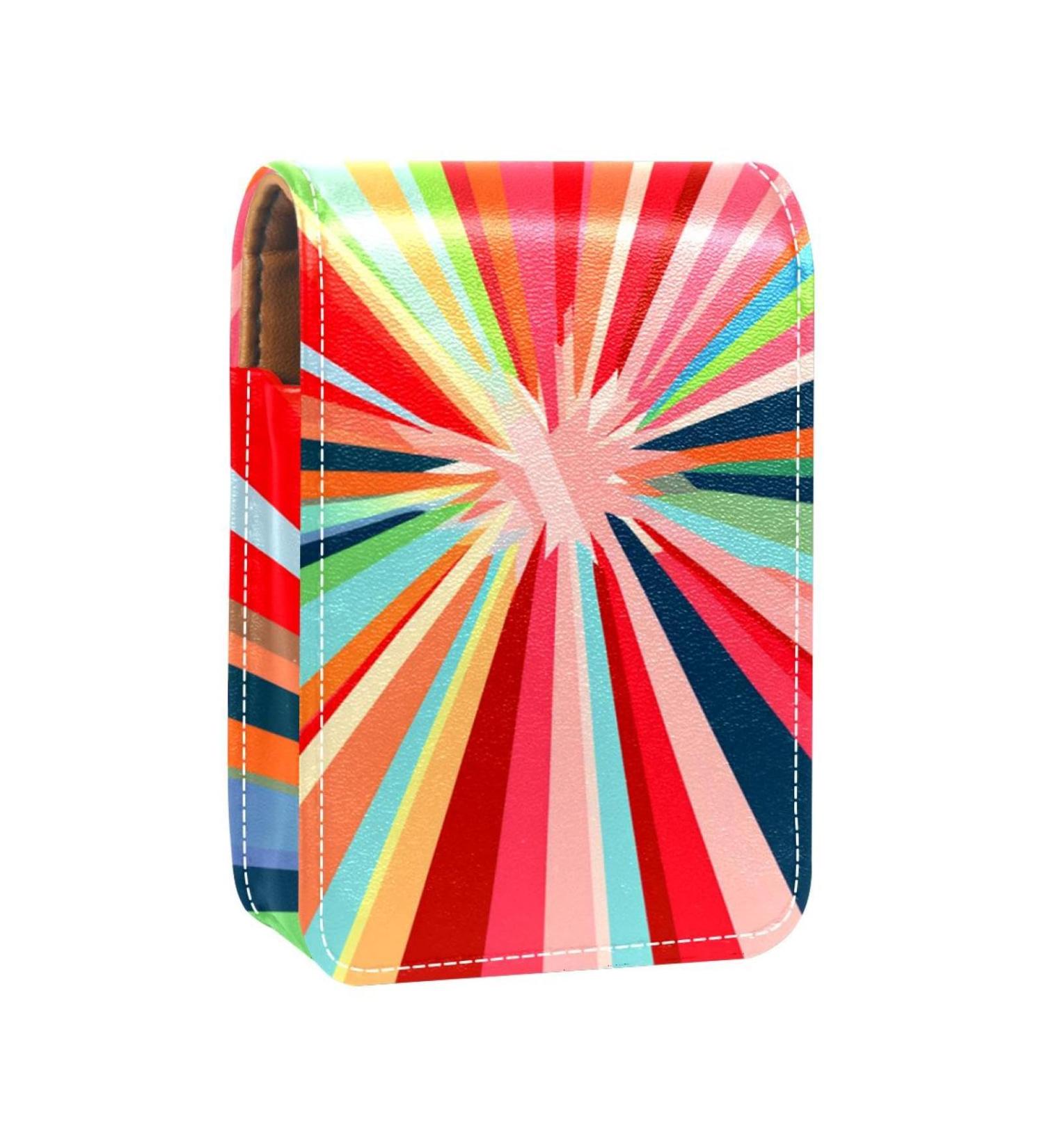 Travel Lipstick Organizer Case | Portable Makeup Bag with Mirror | Colorful Stripes Rainbow Swirls - Buy Online on GoSupps.com