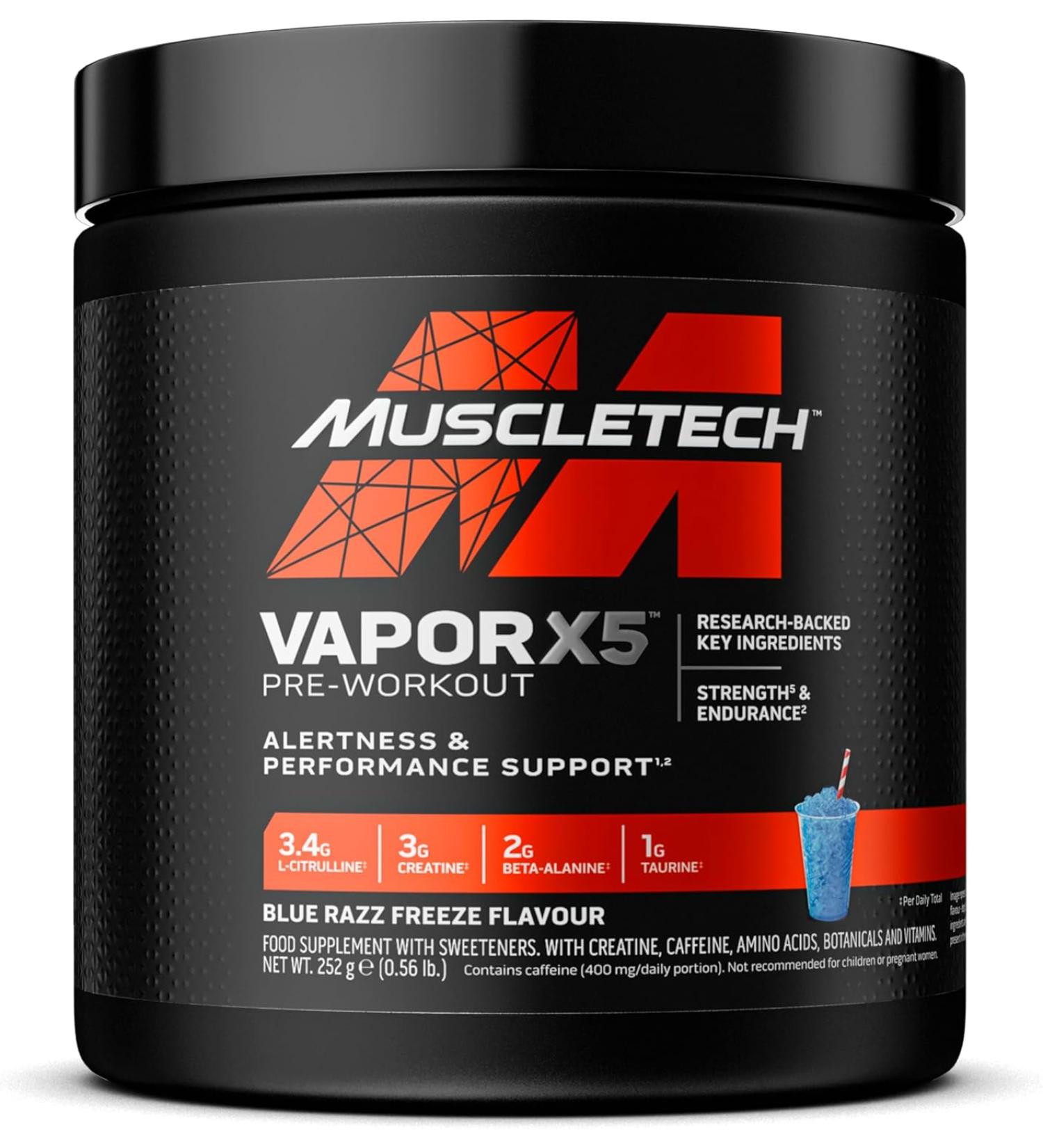 Muscletech Vapor X5 Pre Workout Powder - Blue Razz Freeze - 252g - Buy Online on GoSupps.com
