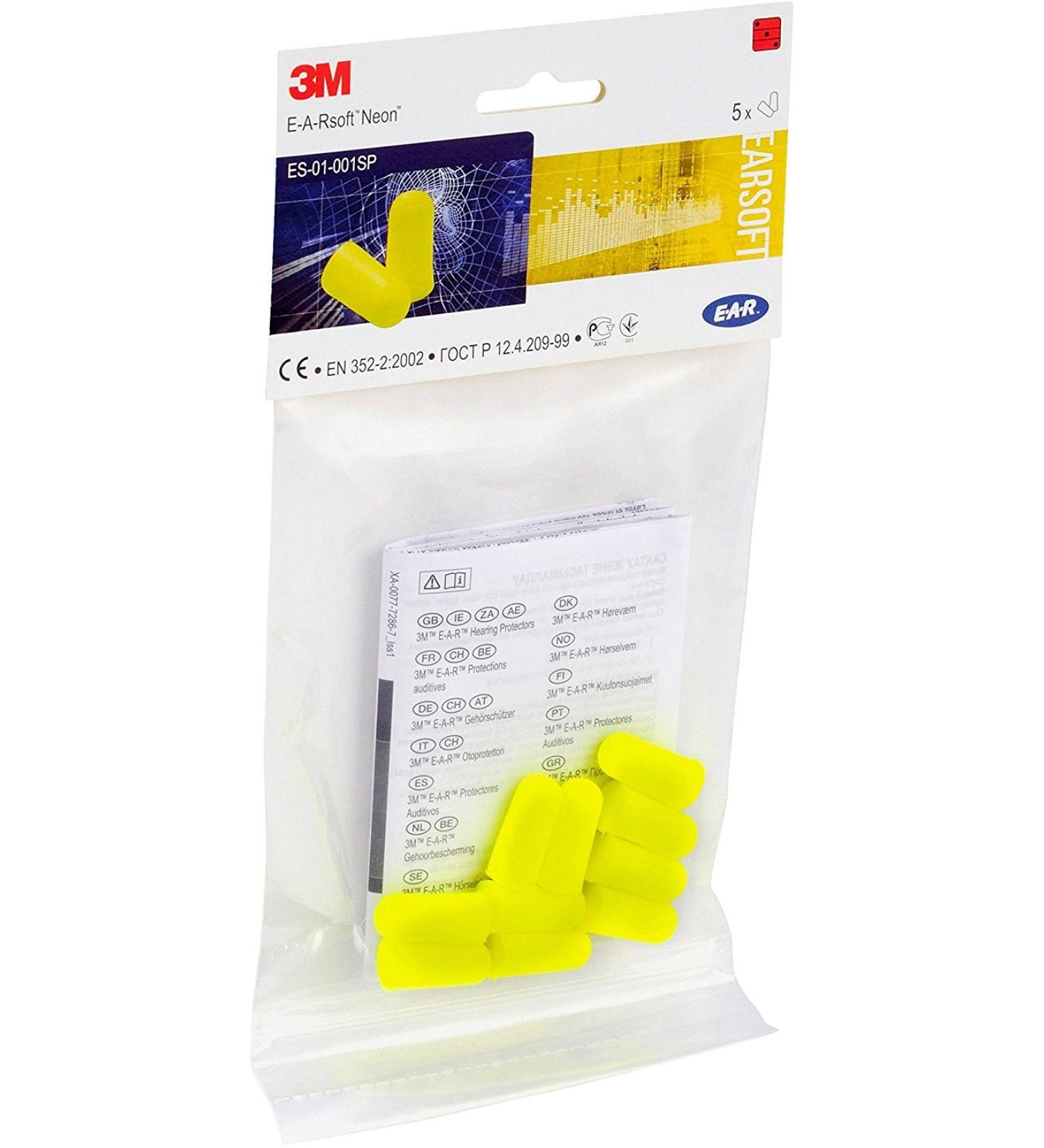 Earplugs 3 m Ear Soft Yellow Neon 5 pairs