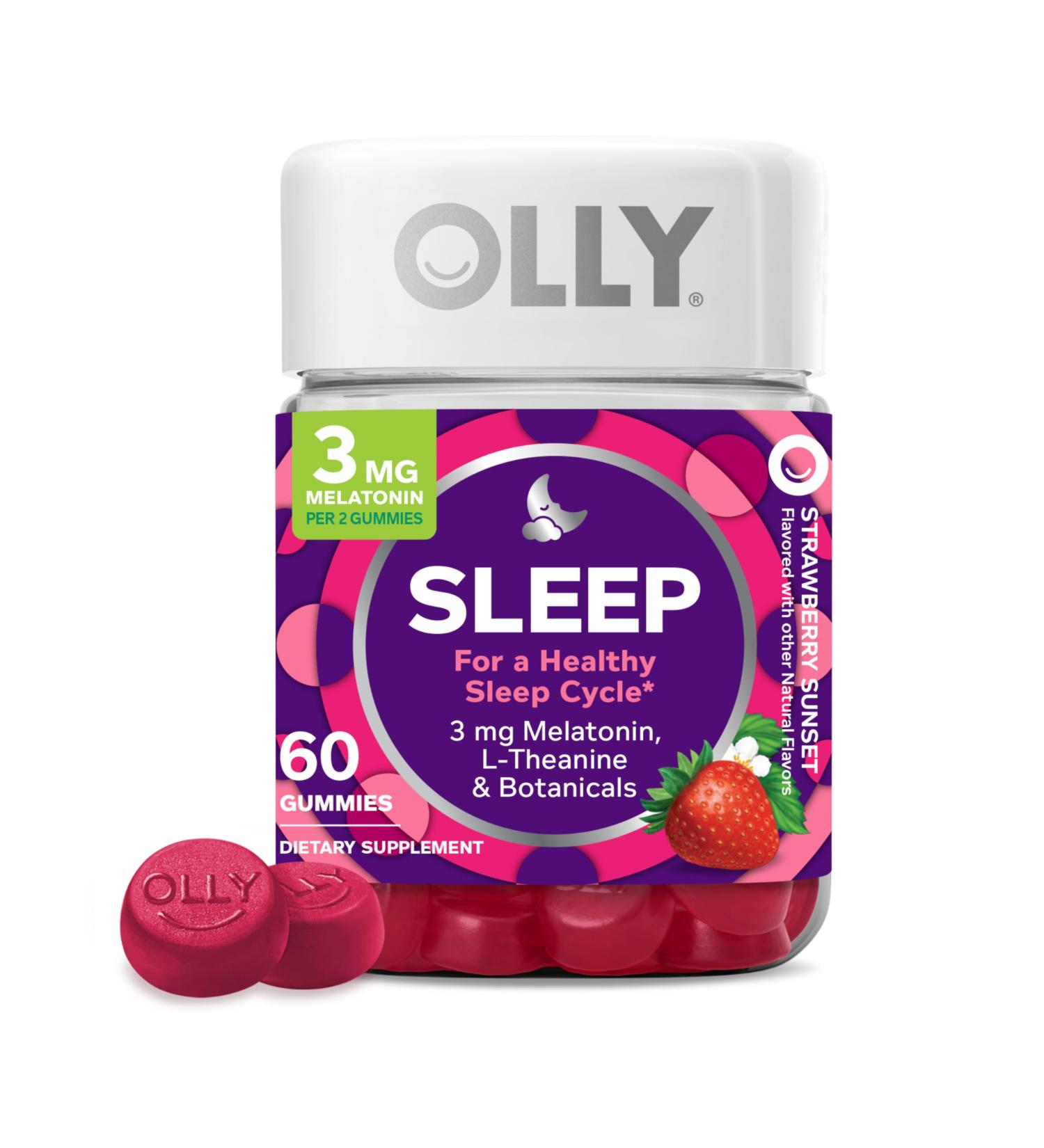 OLLY Sleep Gummy 3 mg Melatonin L-Theanine Chamomile Lemon Balm Sleep Aid Strawberry 60 Count 60 Count (Pack of 1) - Buy Online on GoSupps.com