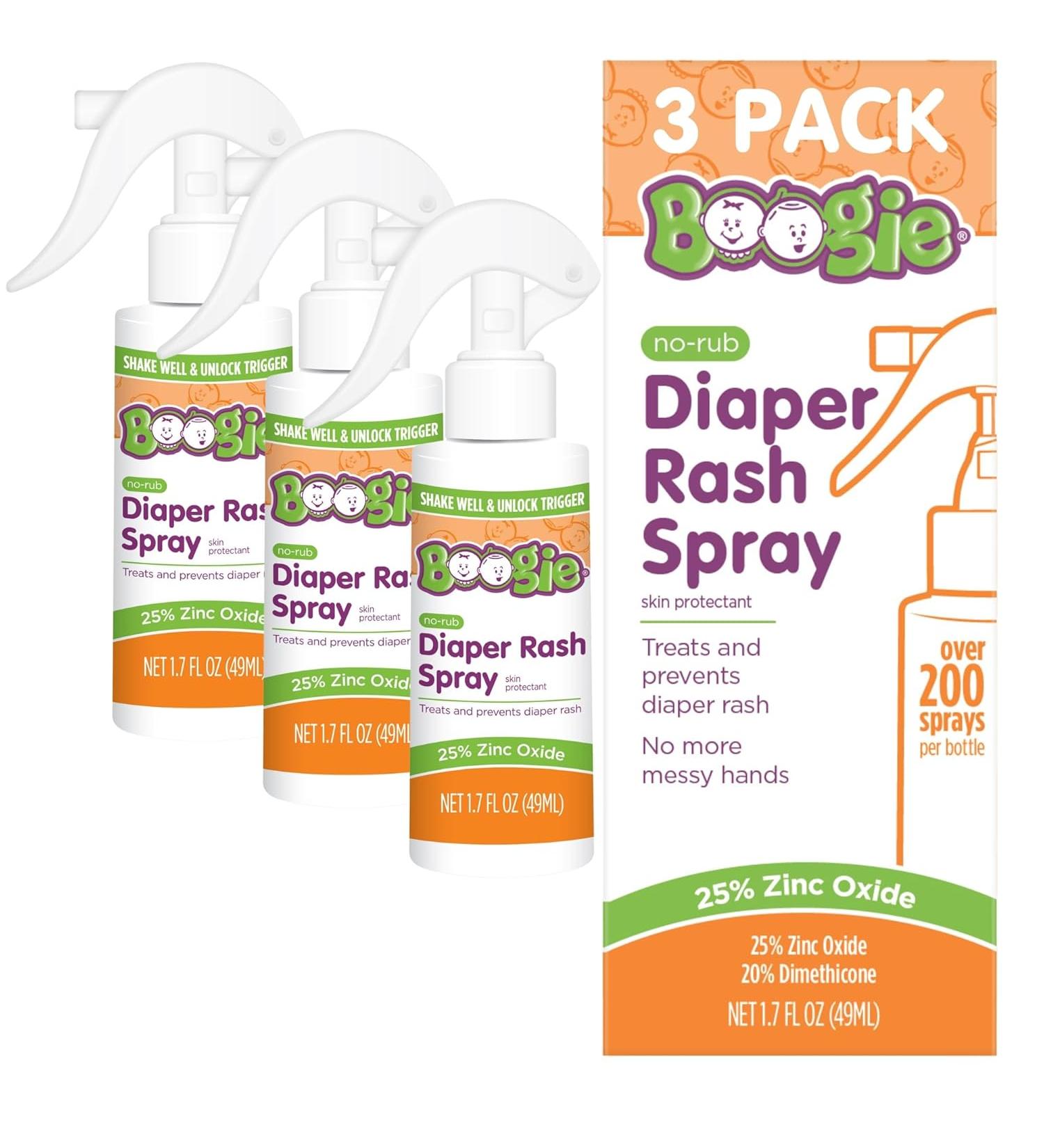 Baby Diaper Rash Cream Spray by Boogie Bottoms  No-Rub Touch Free Application for Sensitive Skin  Over 200 Sprays per Bottle  1.7 oz  Pack of 3 1.7 Ounce (Pack of 3) Diaper Cream Spray - Buy Online on GoSupps.com